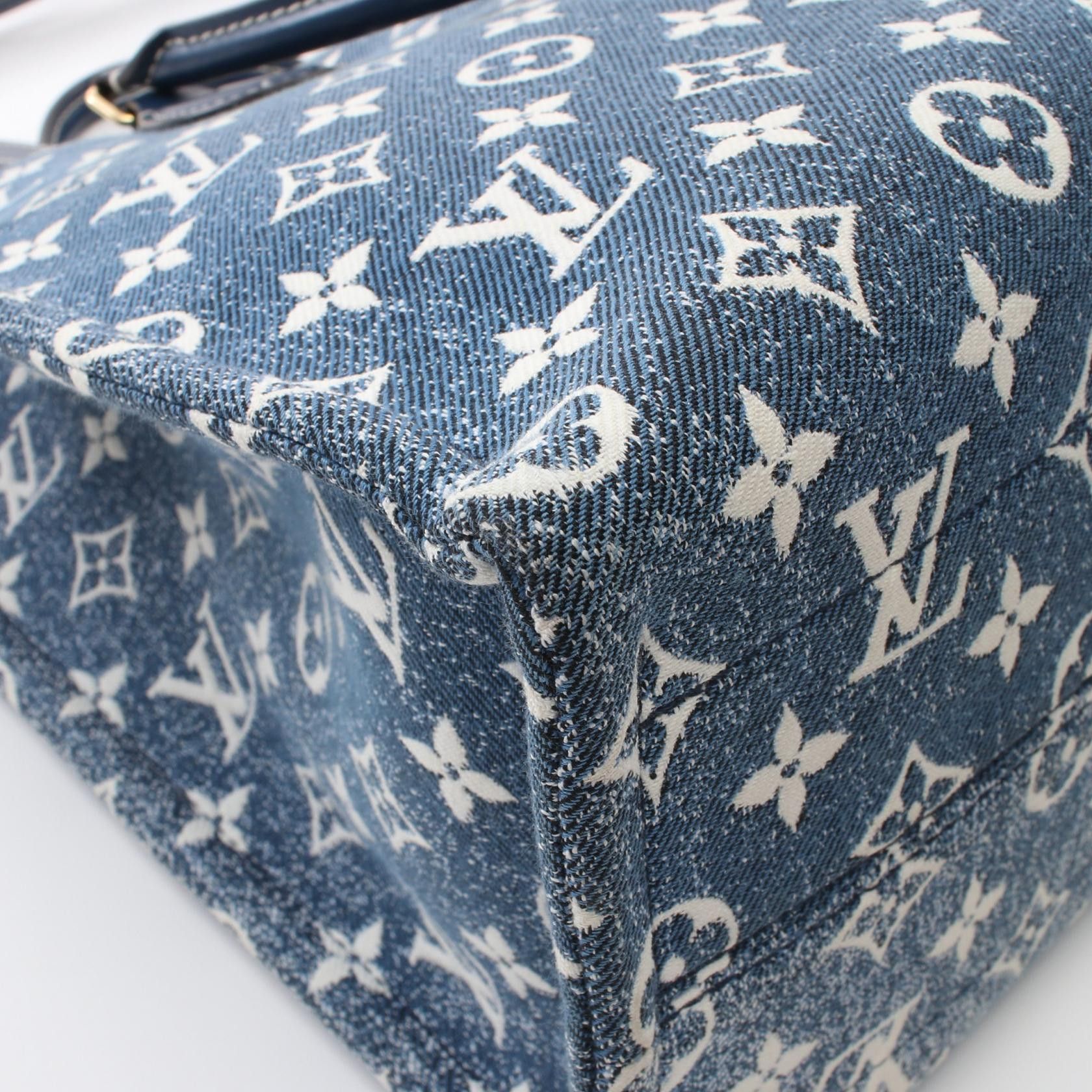 Louis Vuitton Louis Vuitton On-The-Go Mm Monogram Jacquard Denim Shoulder Bag Tote Leather Blue White Navy Size ONE SIZE - 6 Thumbnail