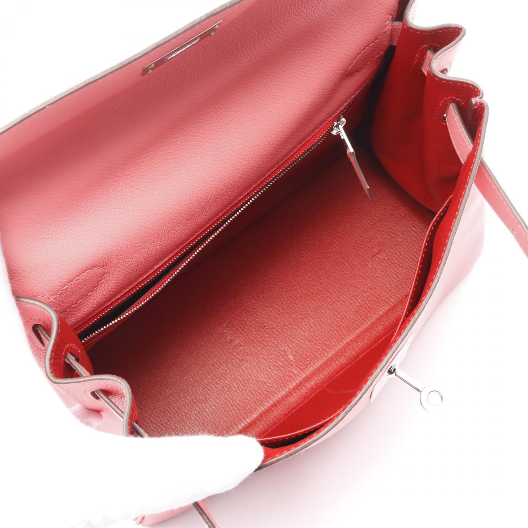 Hermes Hermes Kelly28 Verso Rose Eté Rouge Exotic Handbag Evercolor Pink Red Silver Hardware Inner Stitch Y Stamp Size ONE SIZE - 3 Thumbnail
