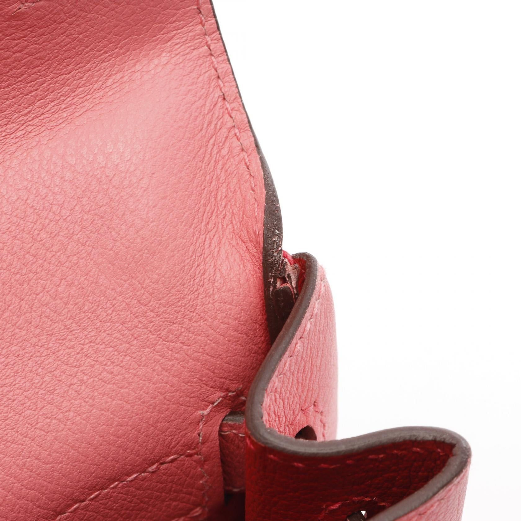 Hermes Hermes Kelly28 Verso Rose Eté Rouge Exotic Handbag Evercolor Pink Red Silver Hardware Inner Stitch Y Stamp Size ONE SIZE - 9 Thumbnail