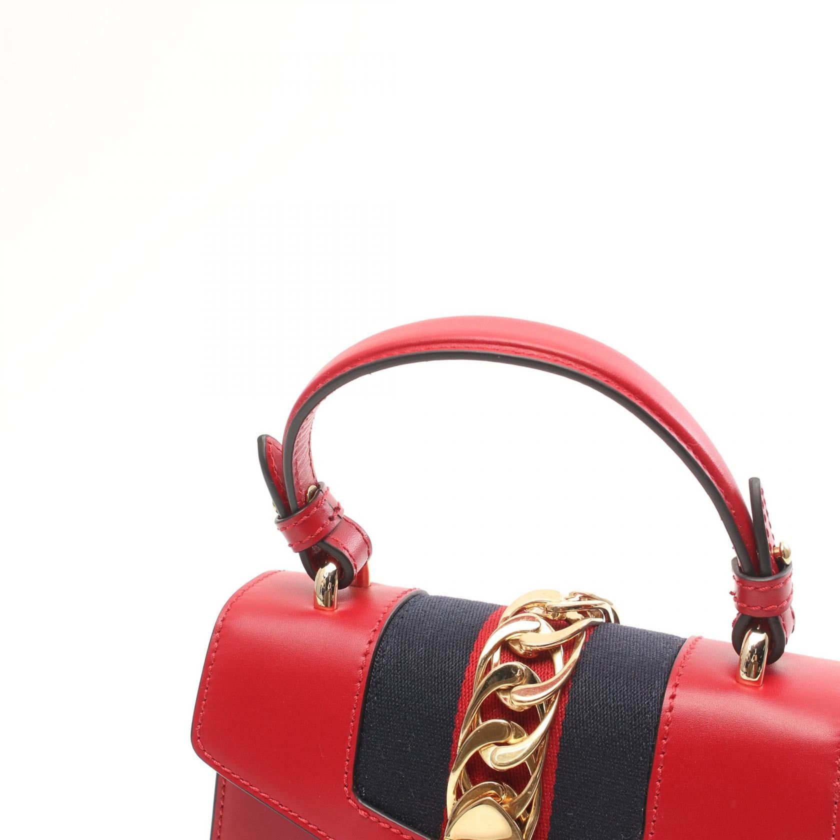 Gucci Gucci Sylvie Sherry Line Handbag Leather Red Multicolor Size ONE SIZE - 7 Thumbnail