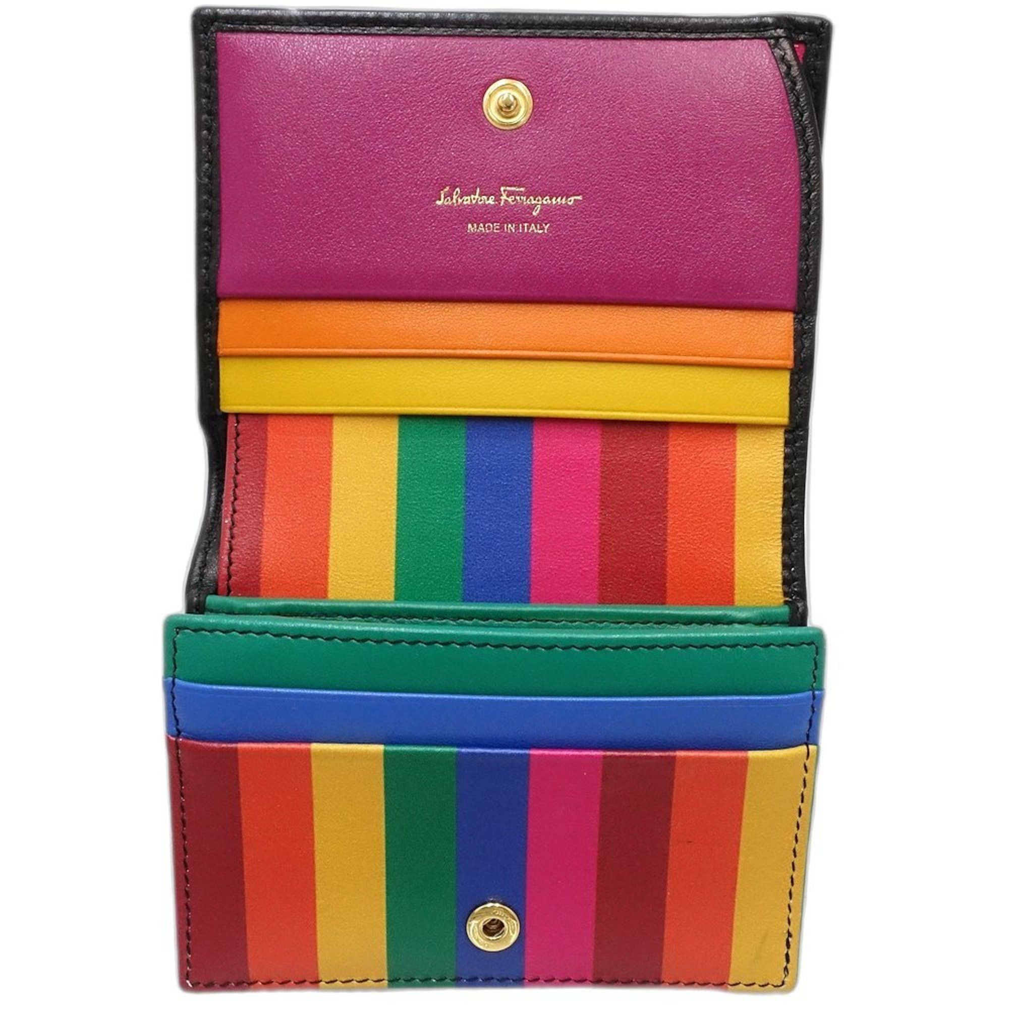 Salvatore Ferragamo Salvatore Ferragamo Bi-fold Wallet JP-22-D570 Multi-Stud Compact Leather Black 181242 Size ONE SIZE - 6 Thumbnail