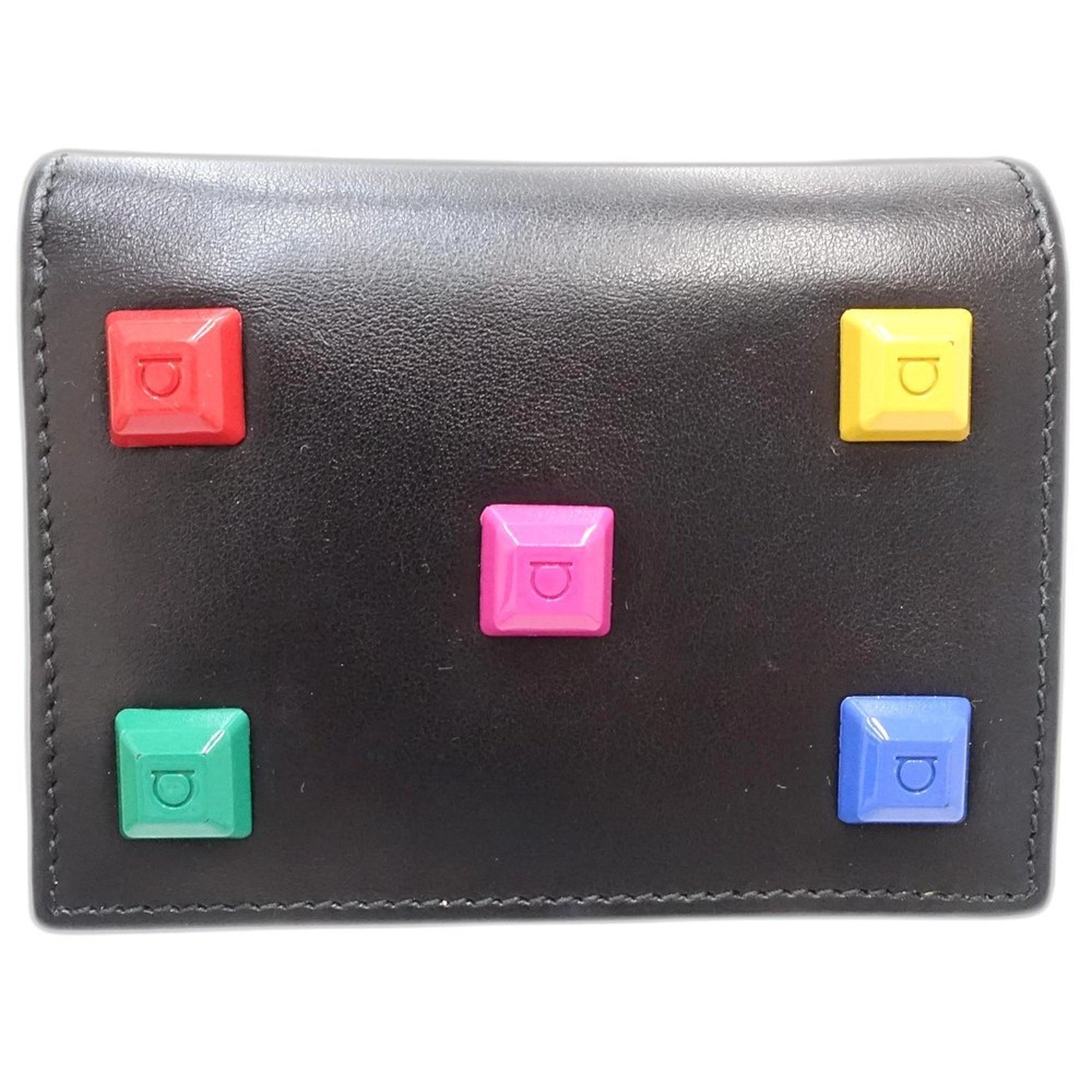 Salvatore Ferragamo Salvatore Ferragamo Bi-fold Wallet JP-22-D570 Multi-Stud Compact Leather Black 181242 Size ONE SIZE - 2 Thumbnail