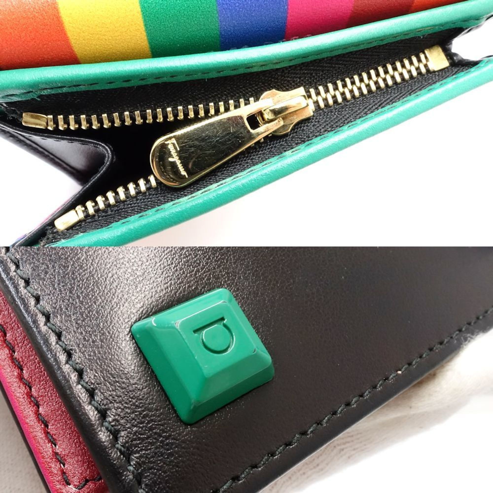 Salvatore Ferragamo Salvatore Ferragamo Bi-fold Wallet JP-22-D570 Multi-Stud Compact Leather Black 181242 Size ONE SIZE - 5 Thumbnail