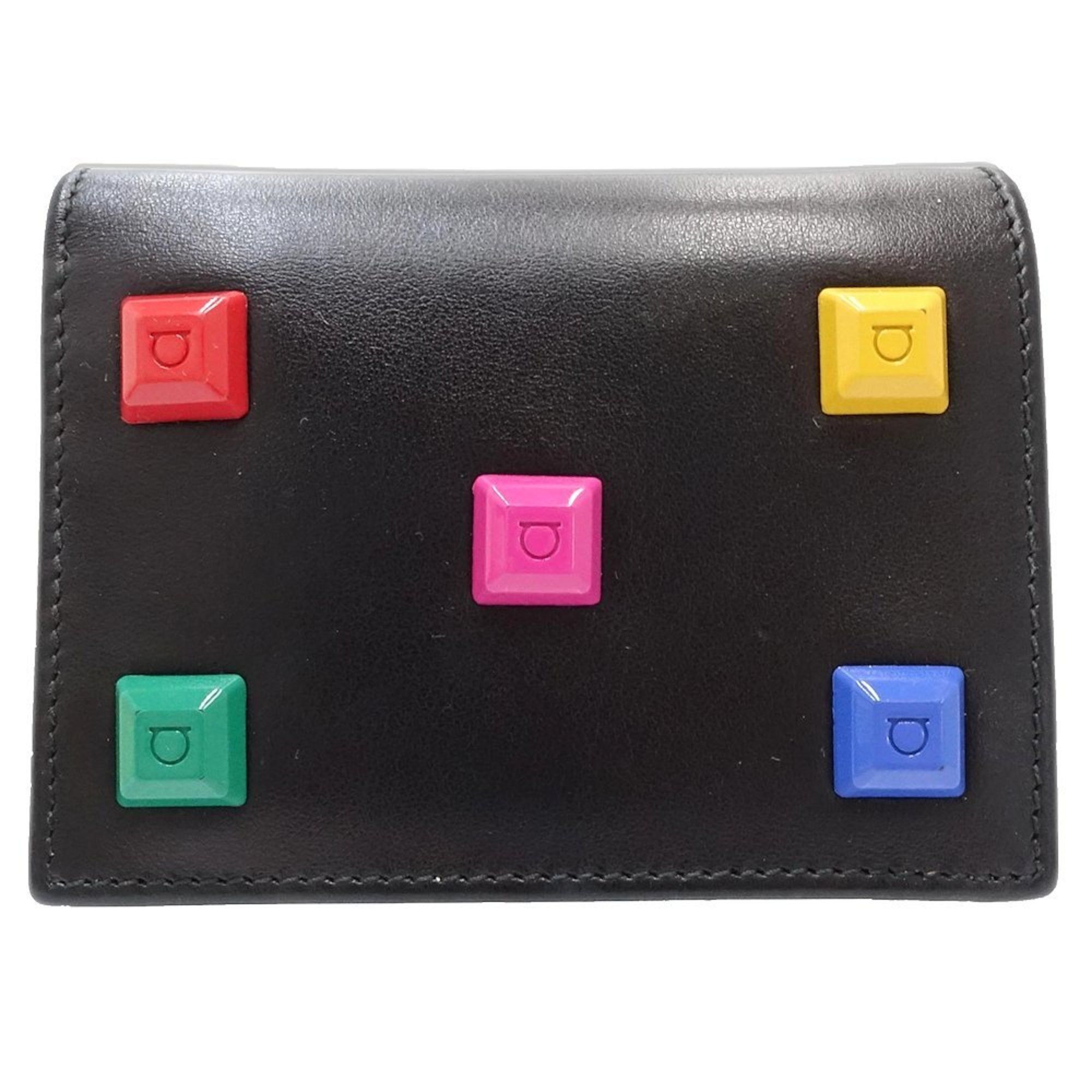 Salvatore Ferragamo Salvatore Ferragamo Bi-fold Wallet JP-22-D570 Multi-Stud Compact Leather Black 181242 Size ONE SIZE - 10 Thumbnail