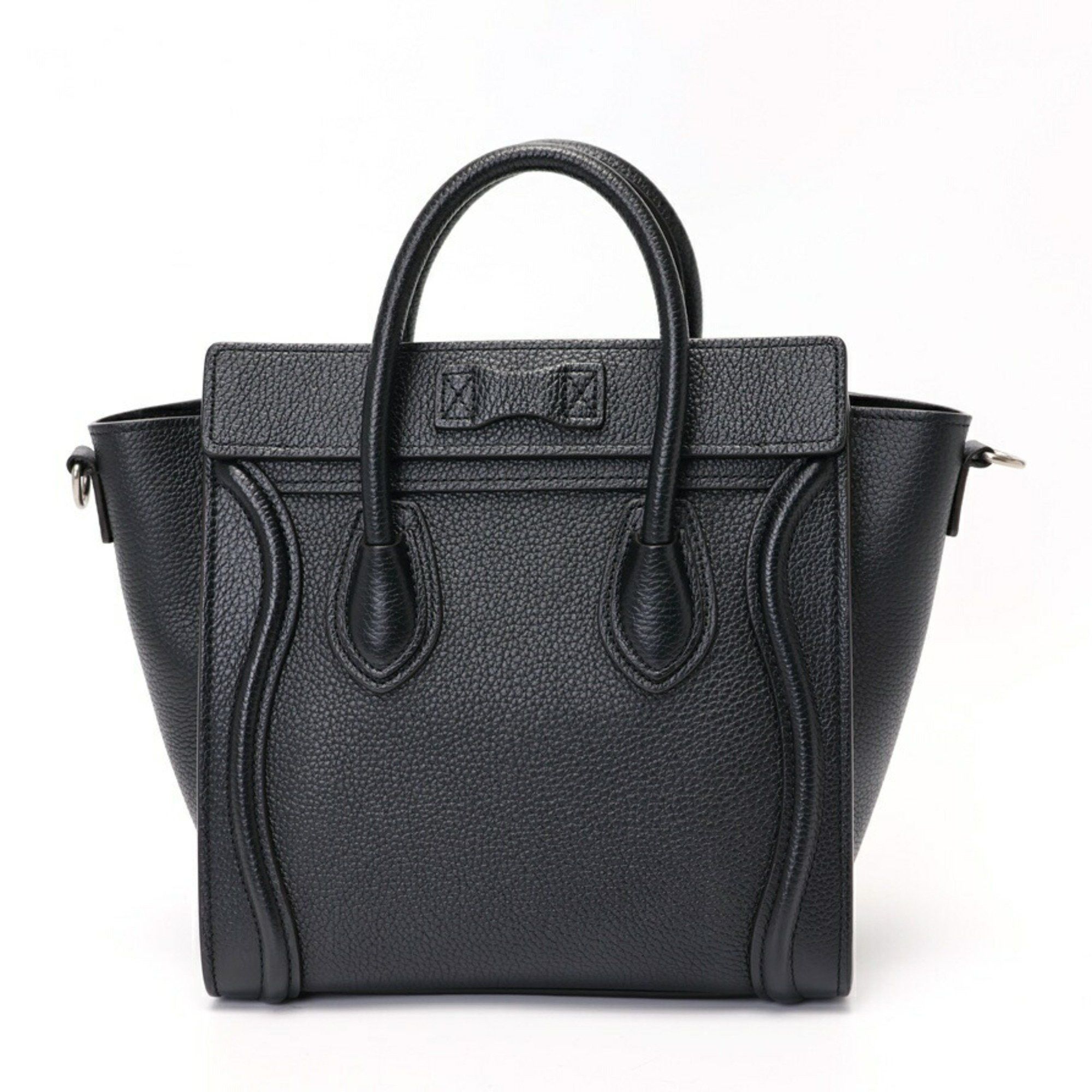 CELINE Luggage Nano Shoulder Bag Calfskin Black S