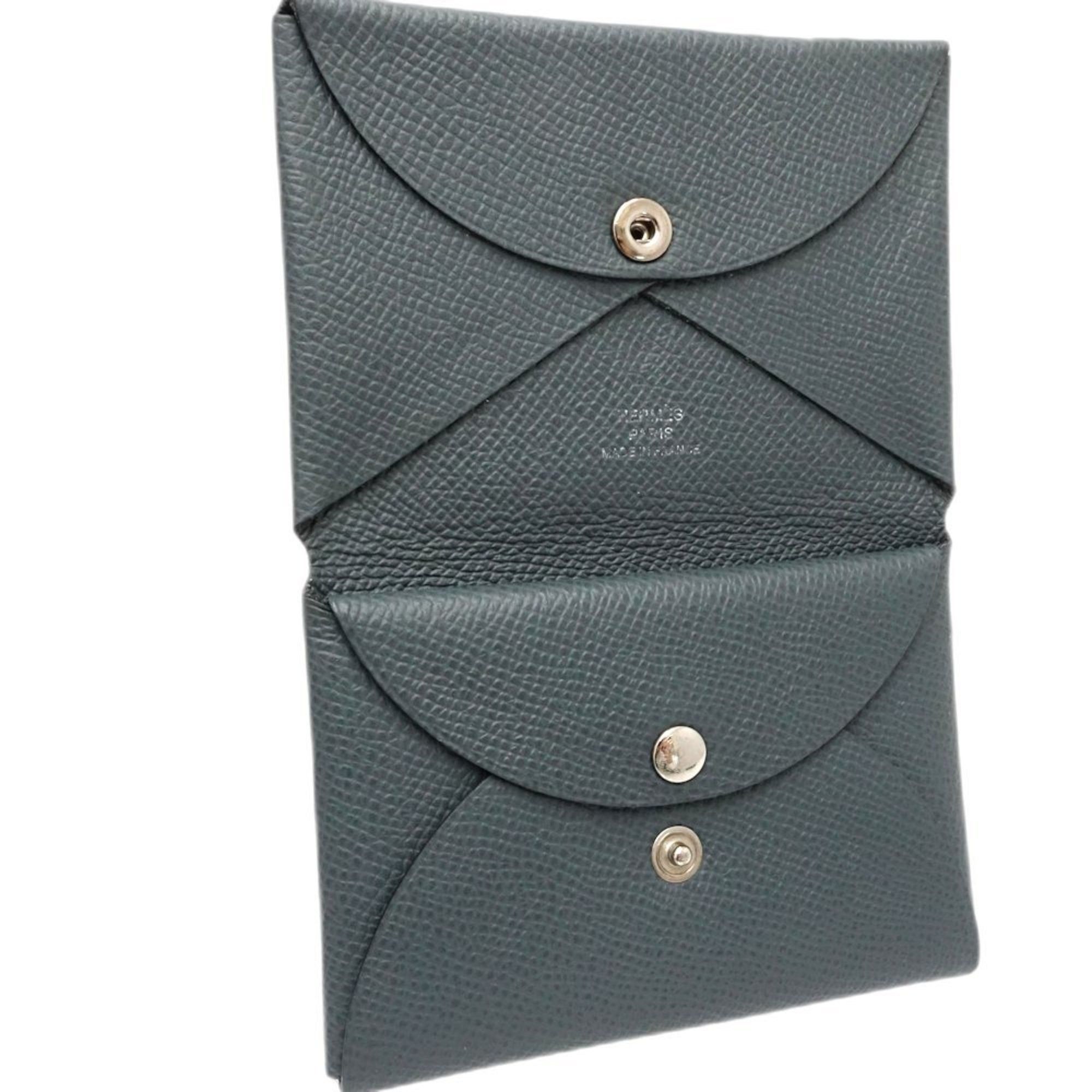Hermes Hermes Wallet/Coin Case Calvi Duo Z Stamp Taurillon Clemence Vert Anglais 181269 Size ONE SIZE - 5 Thumbnail