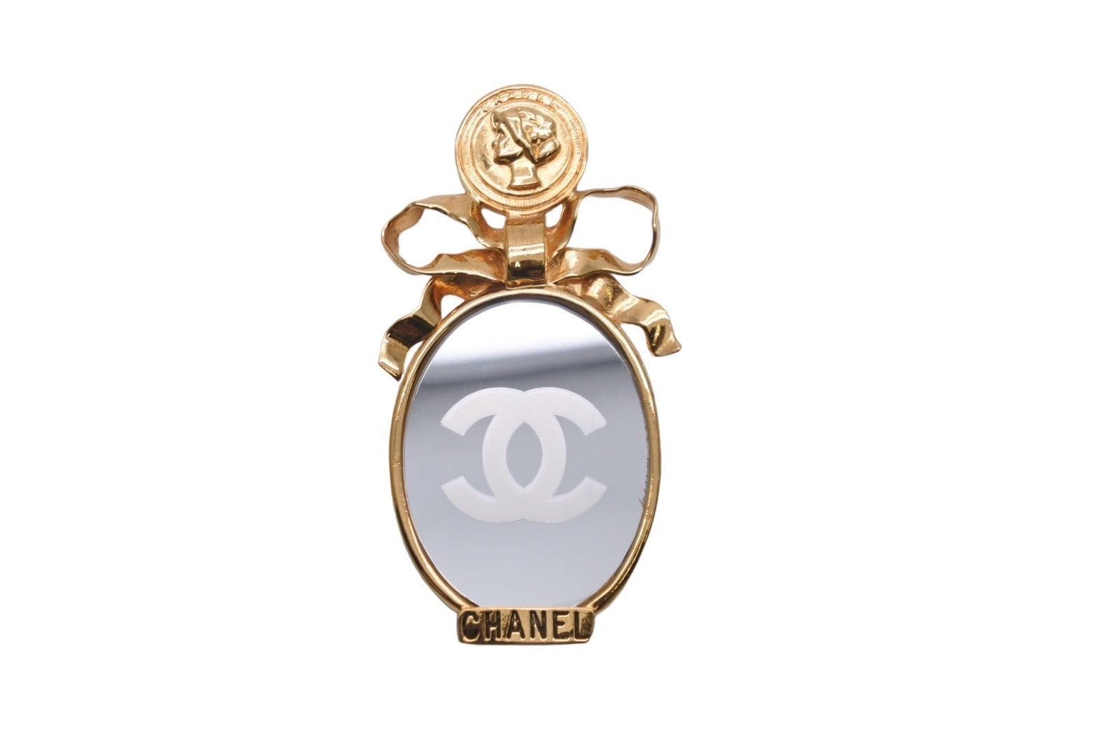 CHANEL Coco Mark Mirror Ribbon Vintage Brooch