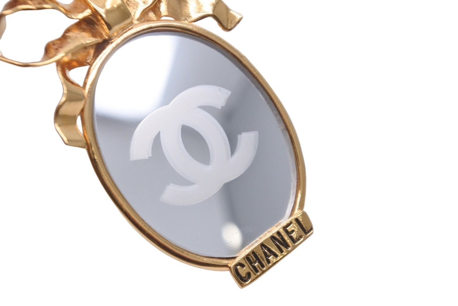 CHANEL Coco Mark Mirror Ribbon Vintage Brooch