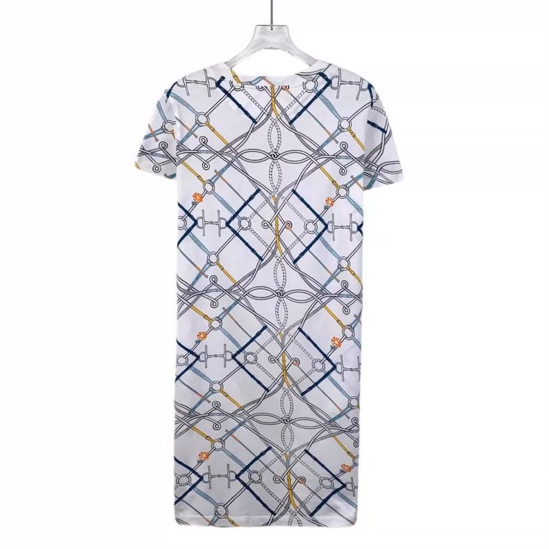 Hermes White Chain Print Cotton Short Sleeve Dress Size XS / US 0-2 / IT 36-38 - 2 Thumbnail