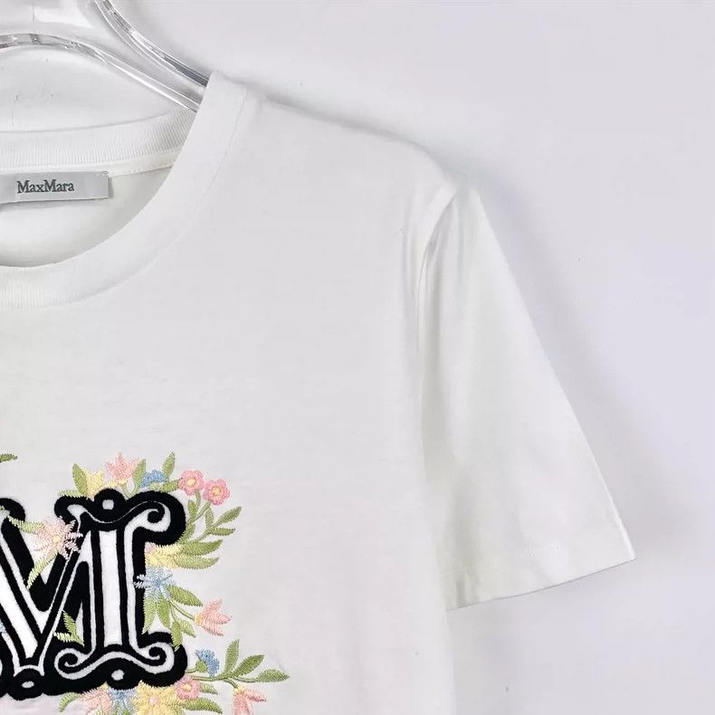 Max Mara Maxmara White Floral Embroidered Cotton T-Shirt Size US M / EU 48-50 / 2 - 3 Thumbnail