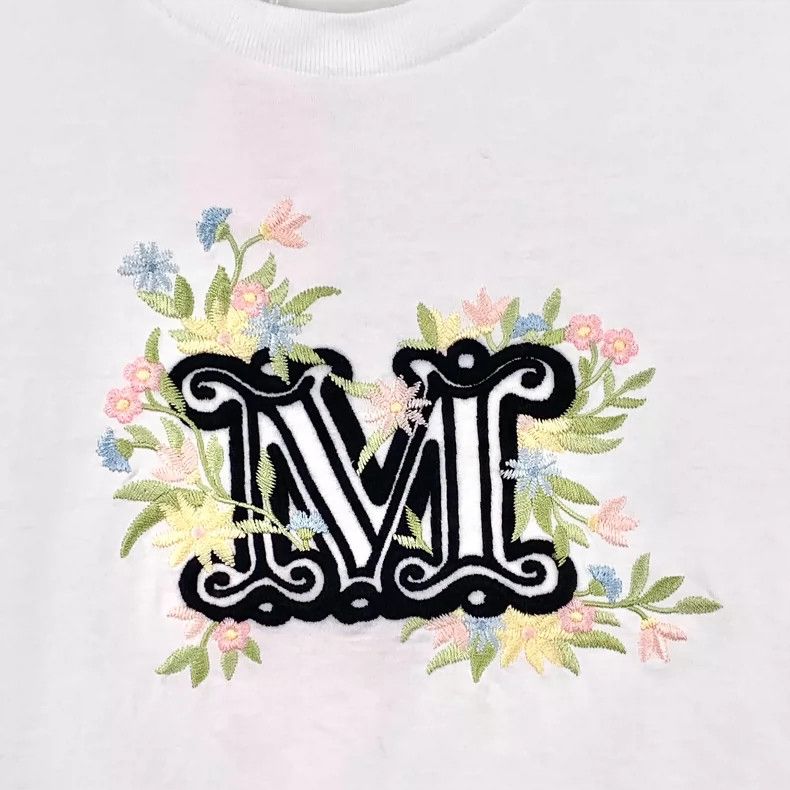 Max Mara Maxmara White Floral Embroidered Cotton T-Shirt Size US M / EU 48-50 / 2 - 4 Thumbnail