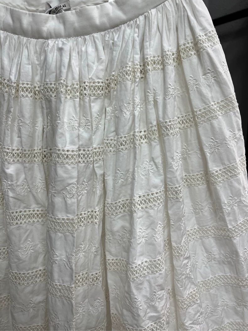 Celine MiuMiu White Lace Pleated Skirt-yf Size 42" / US 20 - 3 Thumbnail