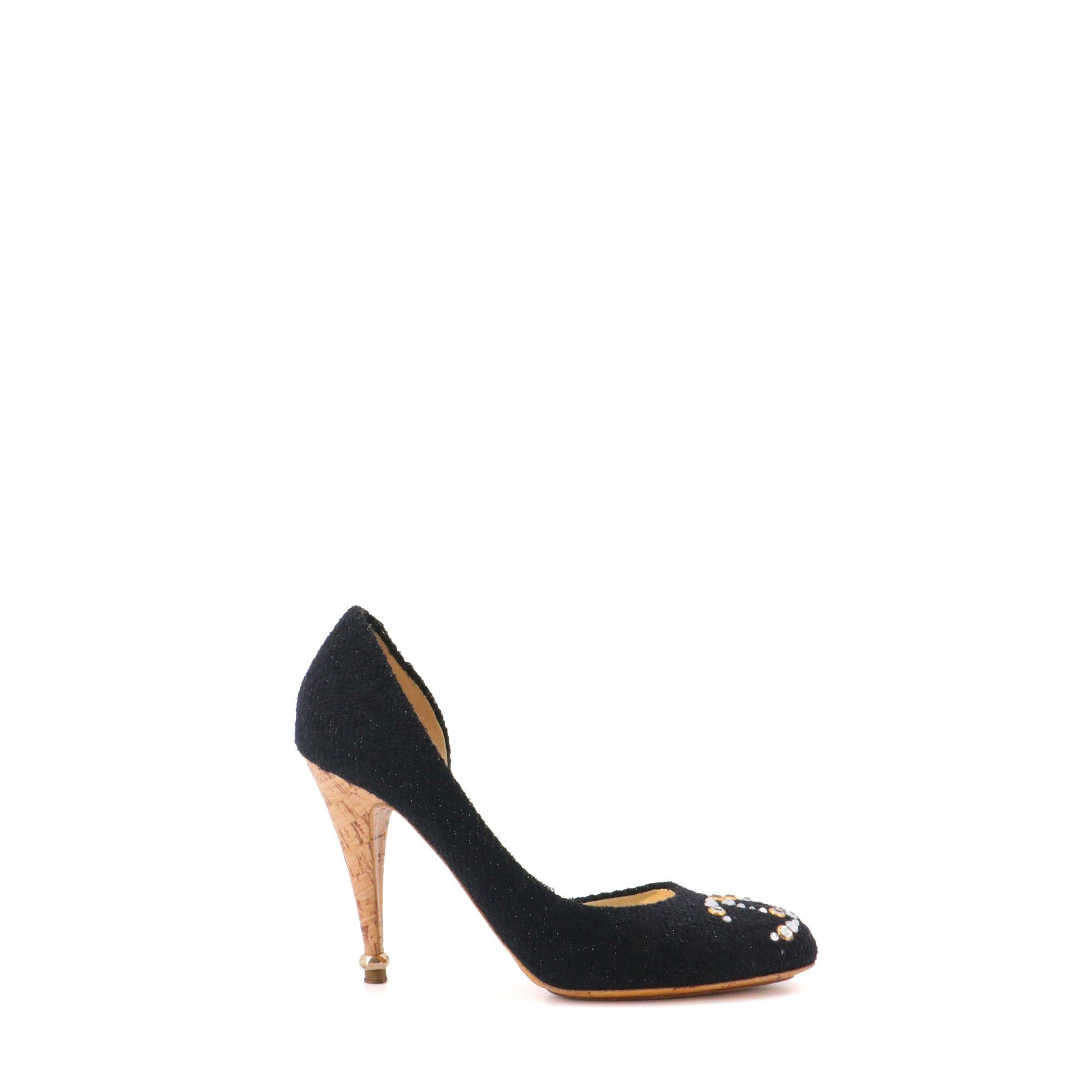 Chanel CHANEL - CC Chanel pumps in black tweed decorated with rhinestones (T39.5) Size US 8.5 / IT 38.5 - 2 Thumbnail