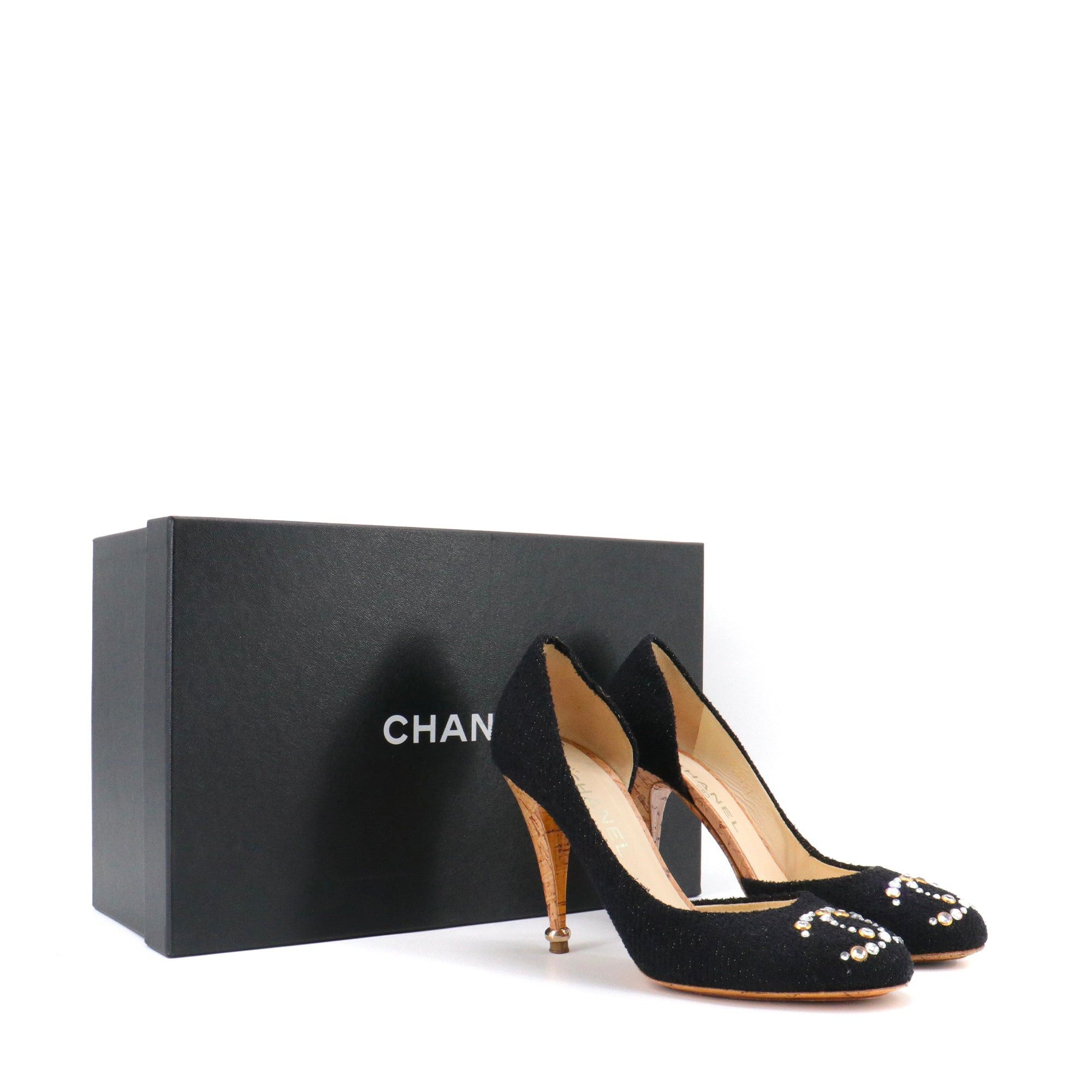 Chanel CHANEL - CC Chanel pumps in black tweed decorated with rhinestones (T39.5) Size US 8.5 / IT 38.5 - 7 Thumbnail