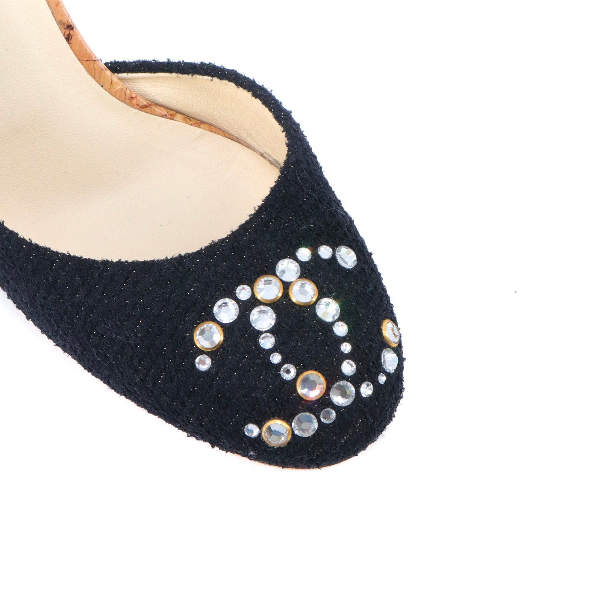 Chanel CHANEL - CC Chanel pumps in black tweed decorated with rhinestones (T39.5) Size US 8.5 / IT 38.5 - 4 Thumbnail