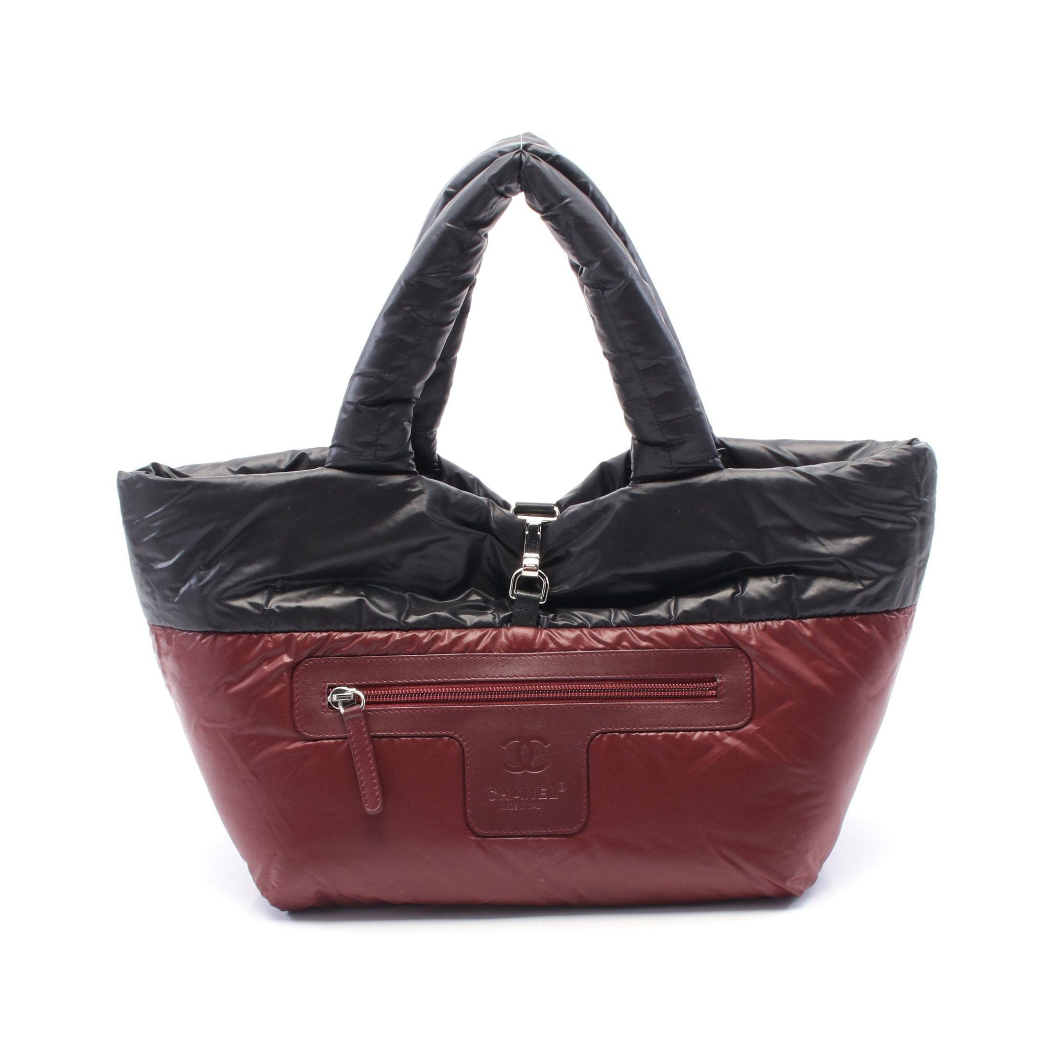 Chanel Coco Coon Small Handbag Tote Bag Nylon Leather Black Silver Hardware