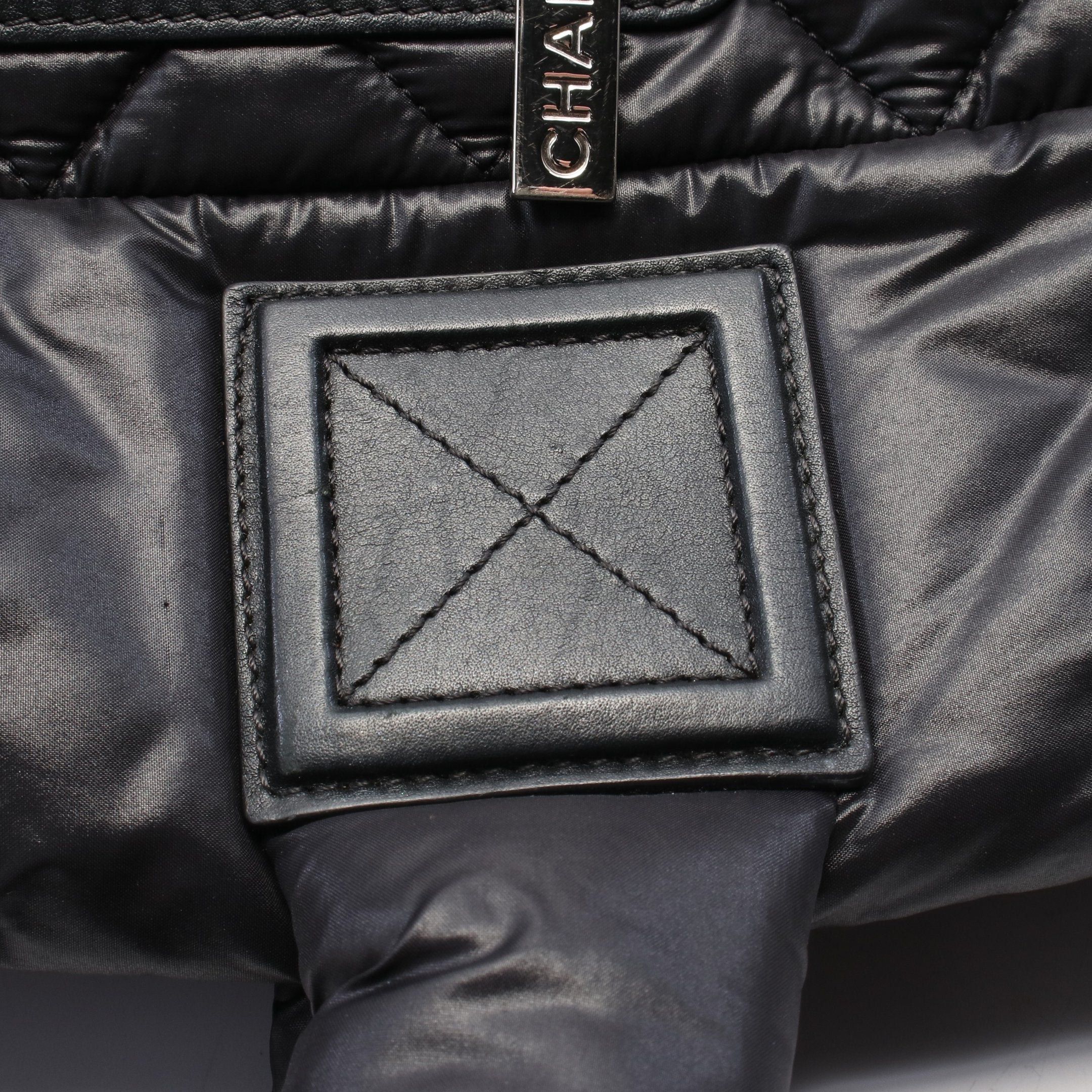 Chanel Coco Coon Small Handbag Tote Bag Nylon Leather Black Silver Hardware