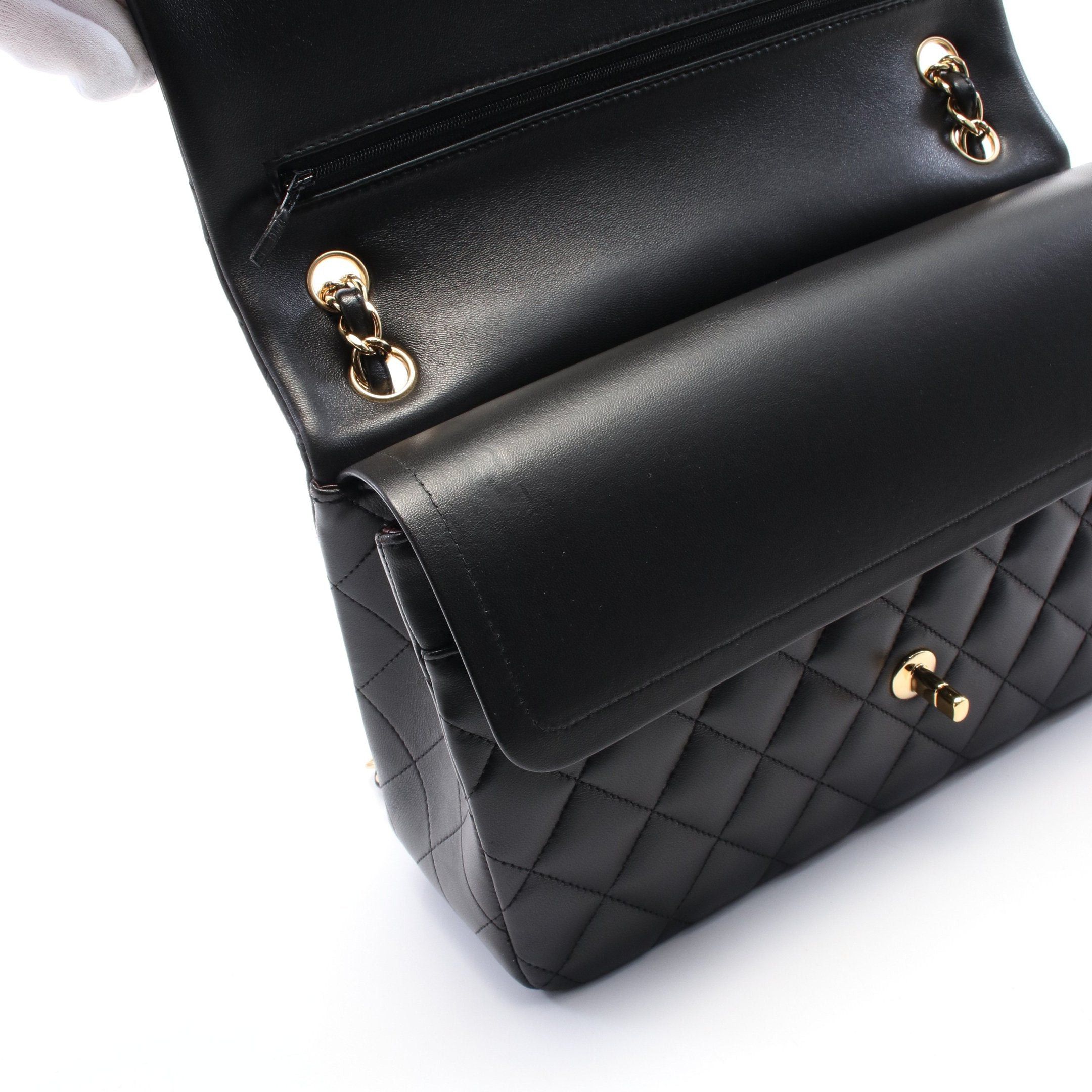 Chanel Chanel Decamatlassé 30 Classic Large Double Flap Chain Shoulder Bag Lambskin Black Gold Hardware Size ONE SIZE - 8 Thumbnail