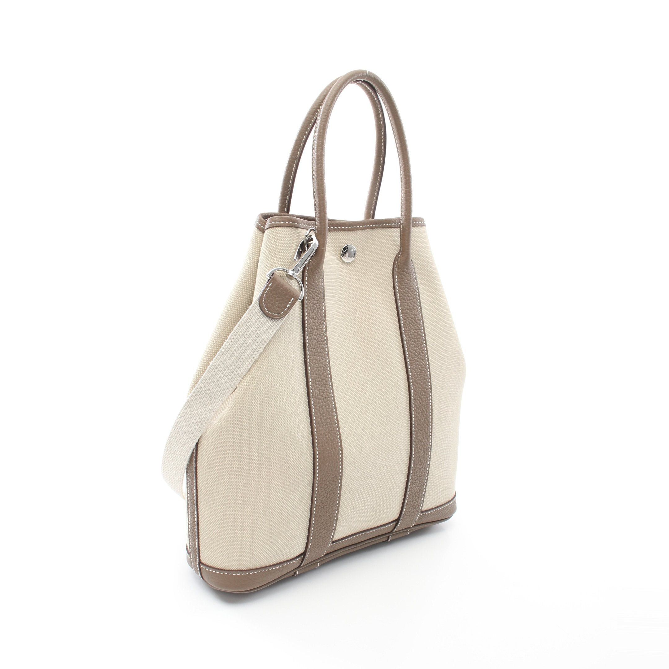 Hermes Hermes Garden File Pm Etoupe Betton Handbag Tote Bag Toile Military Negonda Leather Ivory Gray Brown Silver Hardware Z Stamp Size ONE SIZE - 2 Thumbnail
