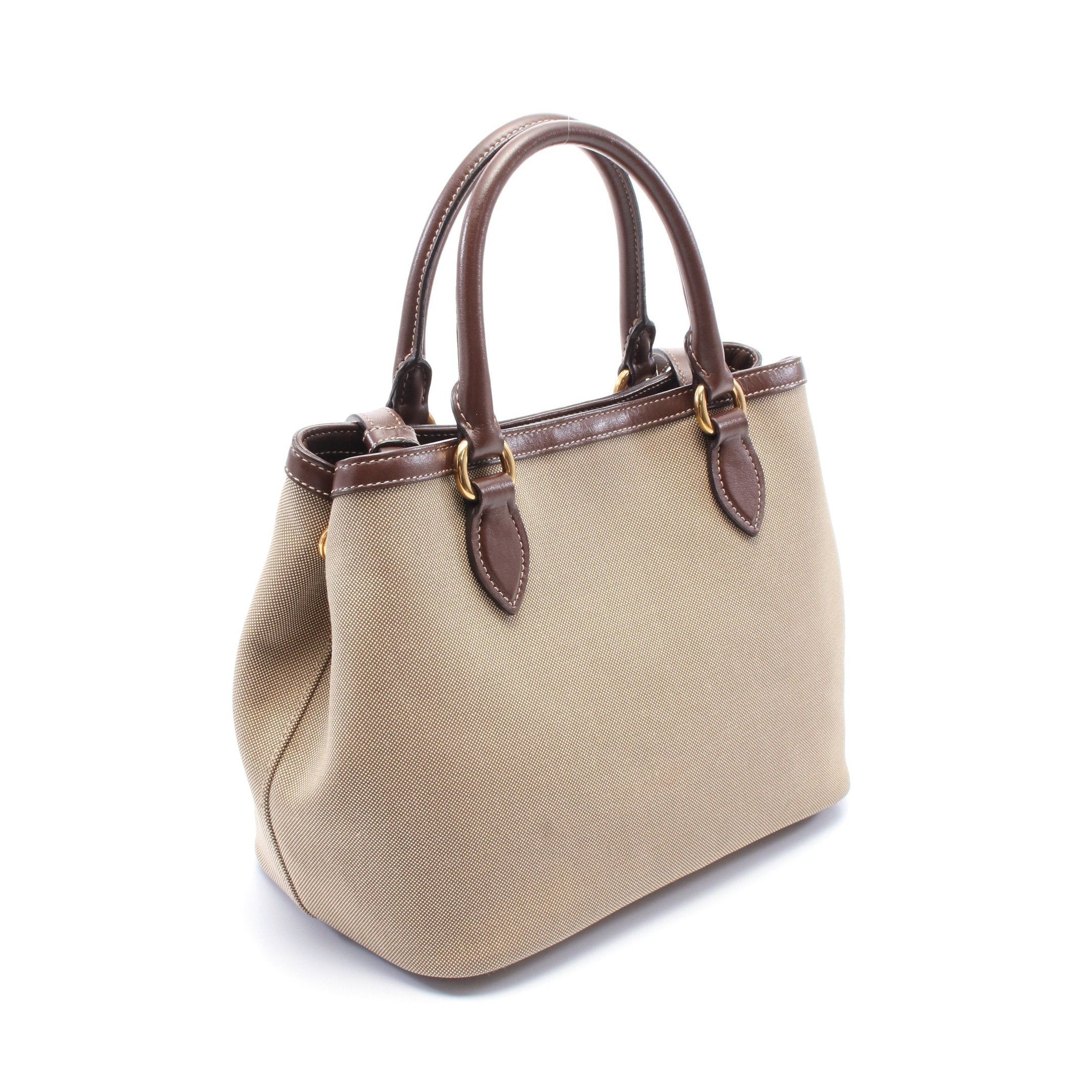 Prada Prada Logo Jacquard Handbag Canvas Leather Khaki Brown Size ONE SIZE - 2 Thumbnail