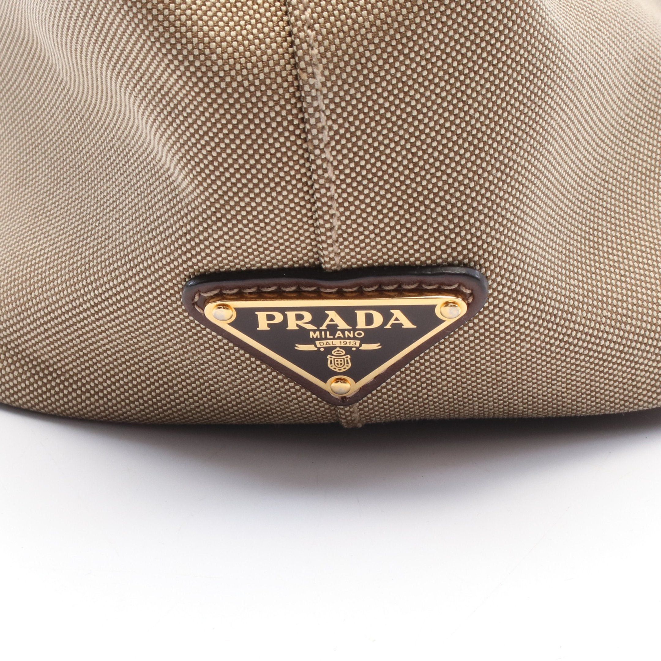 Prada Prada Logo Jacquard Handbag Canvas Leather Khaki Brown Size ONE SIZE - 5 Thumbnail