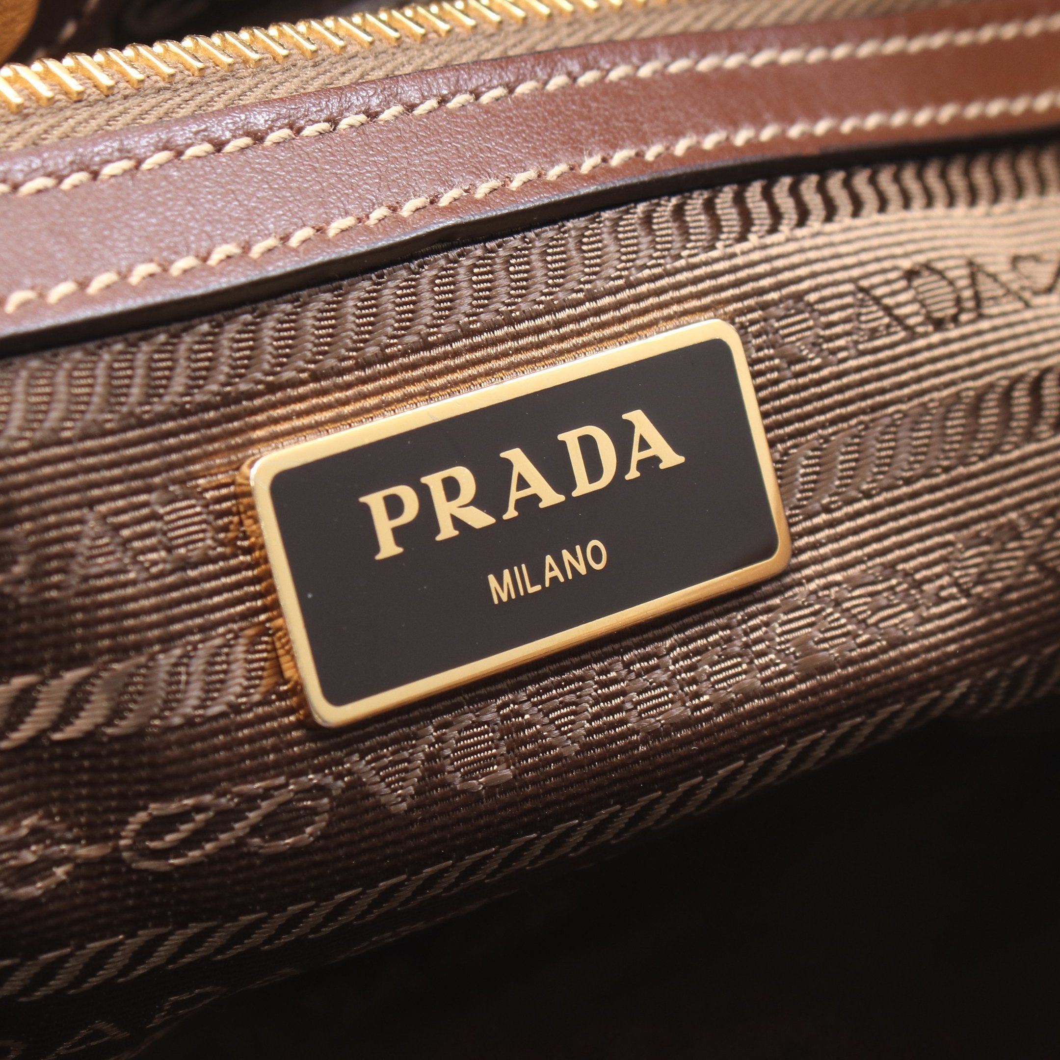 Prada Prada Logo Jacquard Handbag Canvas Leather Khaki Brown Size ONE SIZE - 4 Thumbnail