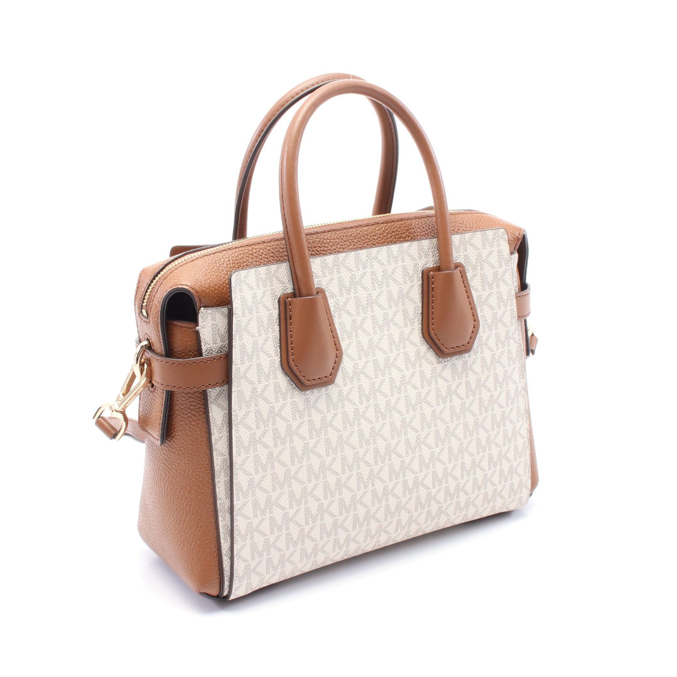 Michael Kors Michael Kors Mercer Top Zip Belted Satchel Small Handbag Leather Off White Gray Brown Size ONE SIZE - 2 Thumbnail