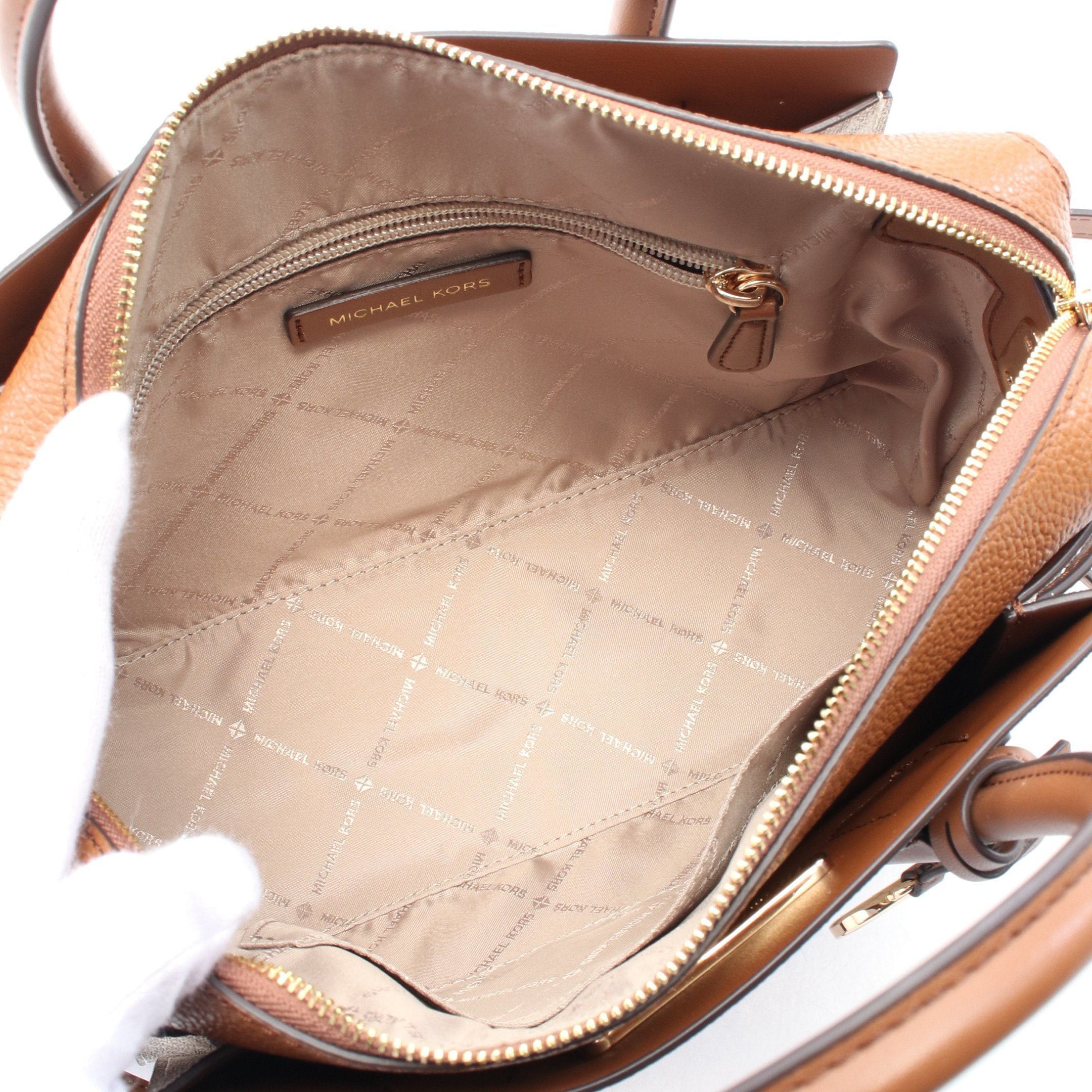 Michael Kors Michael Kors Mercer Top Zip Belted Satchel Small Handbag Leather Off White Gray Brown Size ONE SIZE - 3 Thumbnail
