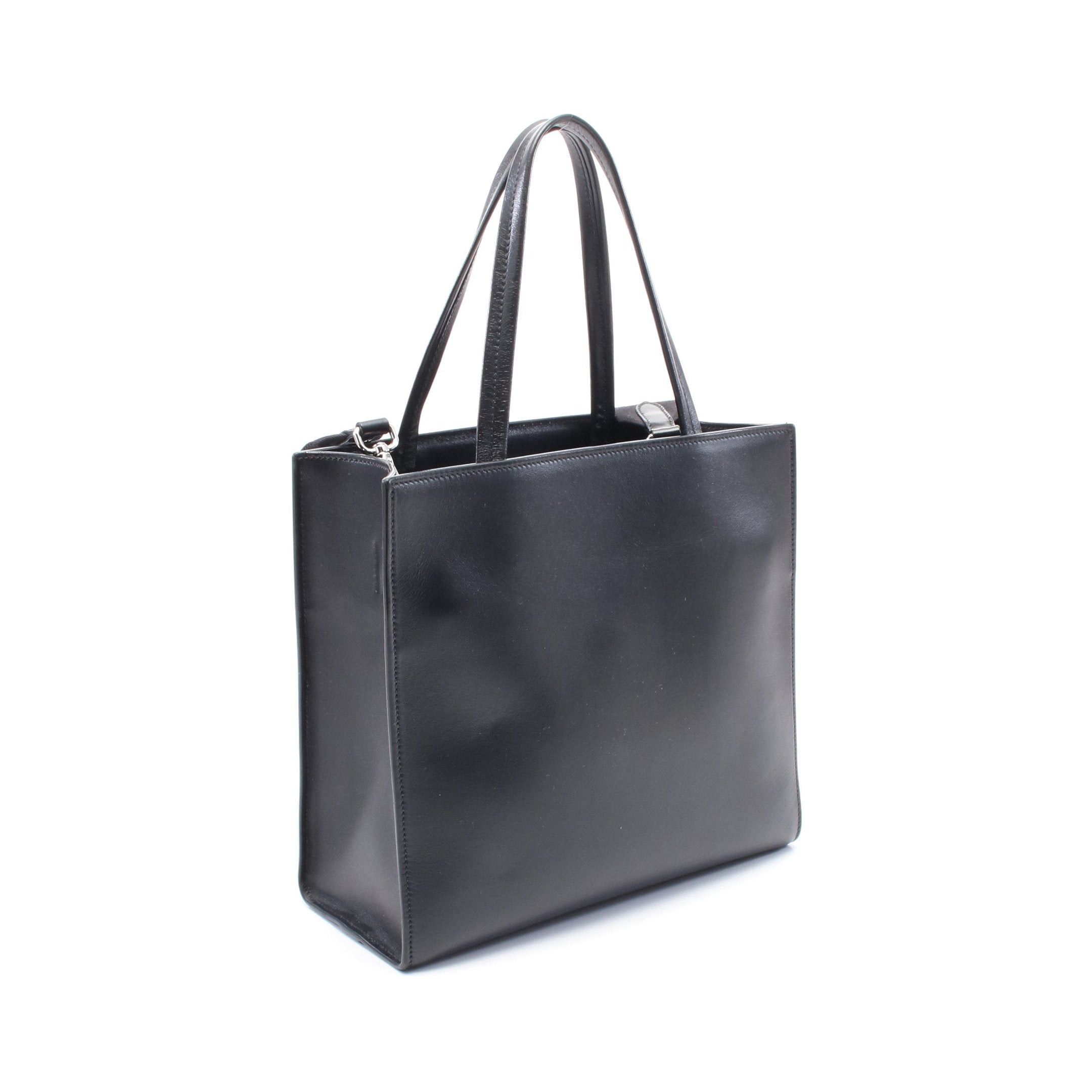 Prada Prada Soft Calf Triangle Logo Handbag Tote Bag Emboss Leather Black Size ONE SIZE - 2 Thumbnail