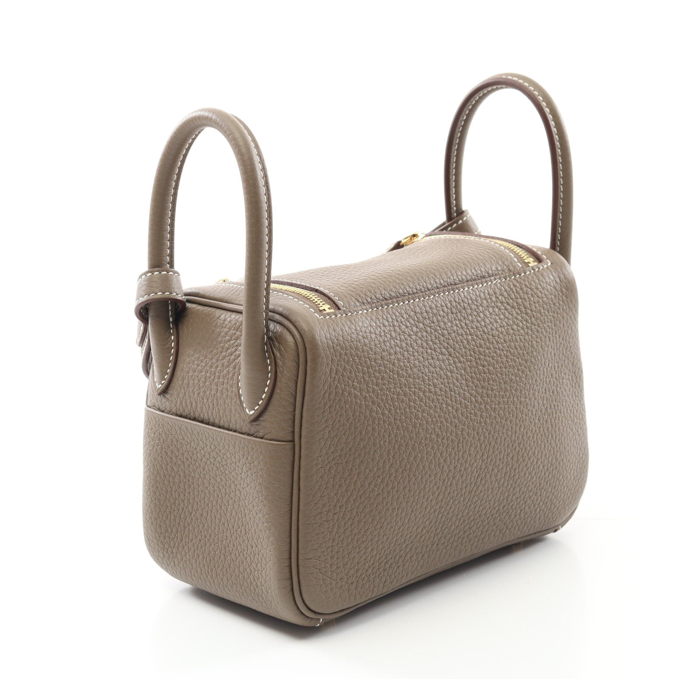 Hermes Hermes Lindy Mini Etoupe Shoulder Bag Clemence Leather Gray Brown Gold Hardware Double Engraved Size ONE SIZE - 2 Thumbnail