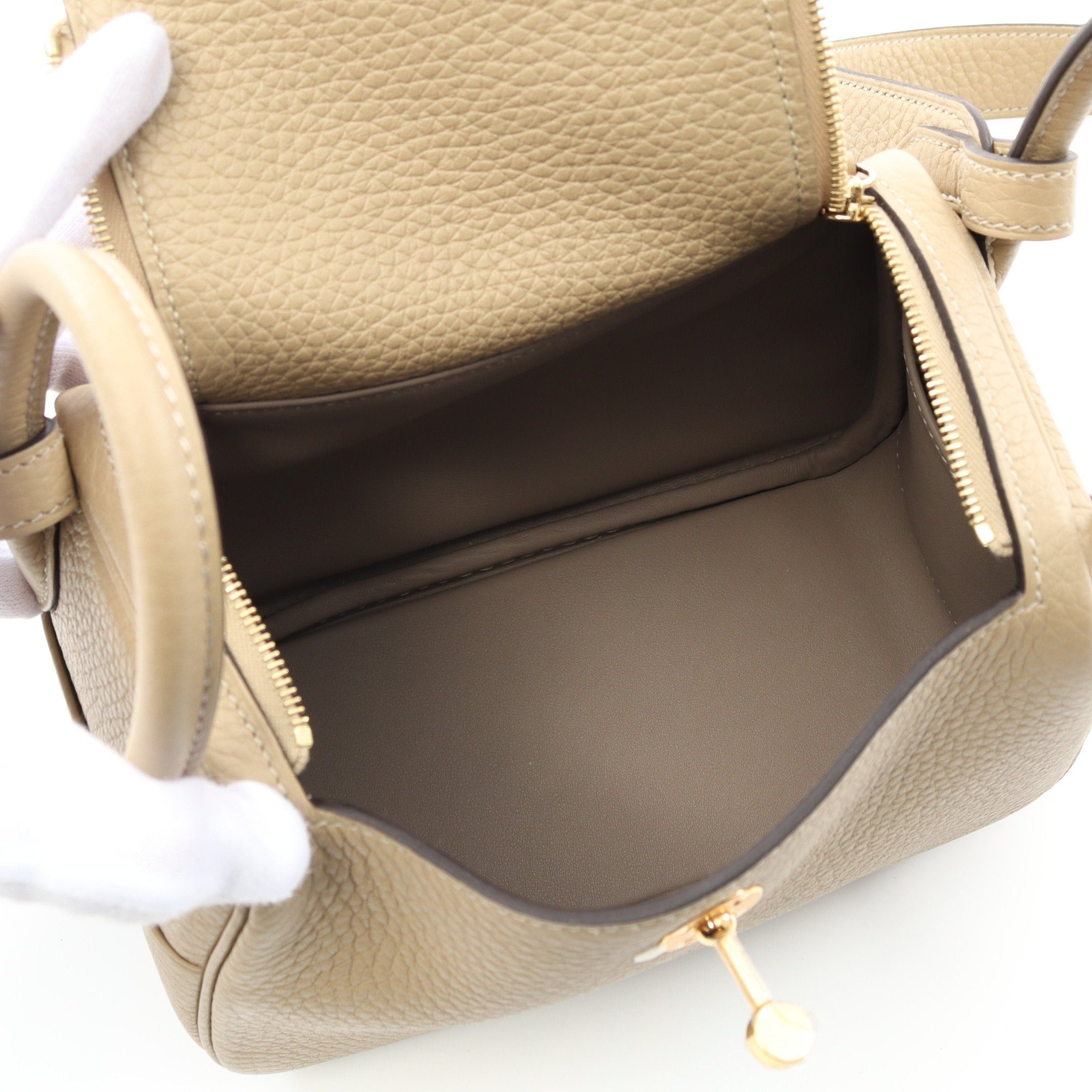 Hermes Hermes Lindy Mini Trench Etoupe Shoulder Bag Clemence Leather Beige Gold Hardware Double Engraved Size ONE SIZE - 3 Thumbnail