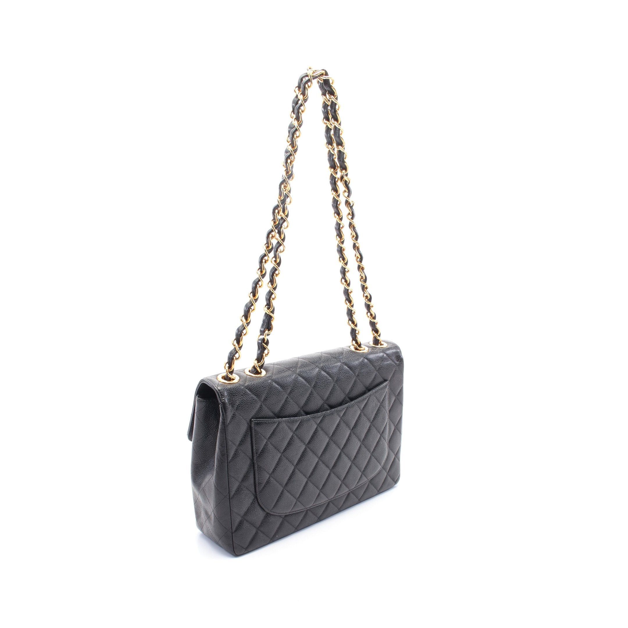 Chanel Chanel Decamatlassé 30 Single Flap Double Chain Shoulder Bag Caviar Skin Black Gold Hardware Size ONE SIZE - 2 Thumbnail