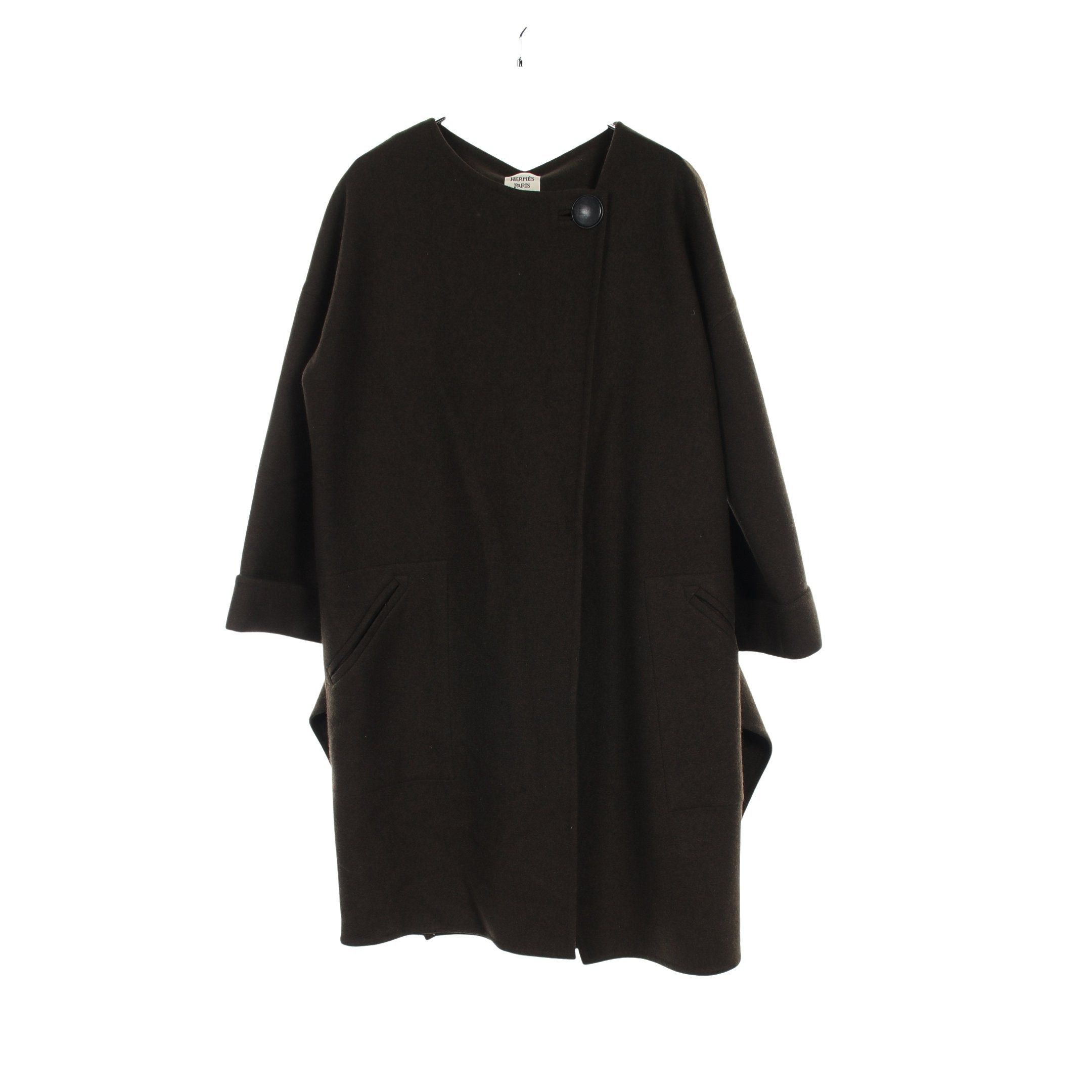 Hermes Hermes Coat Collarless Cashmere Dark Green Size ONE SIZE - 3 Thumbnail