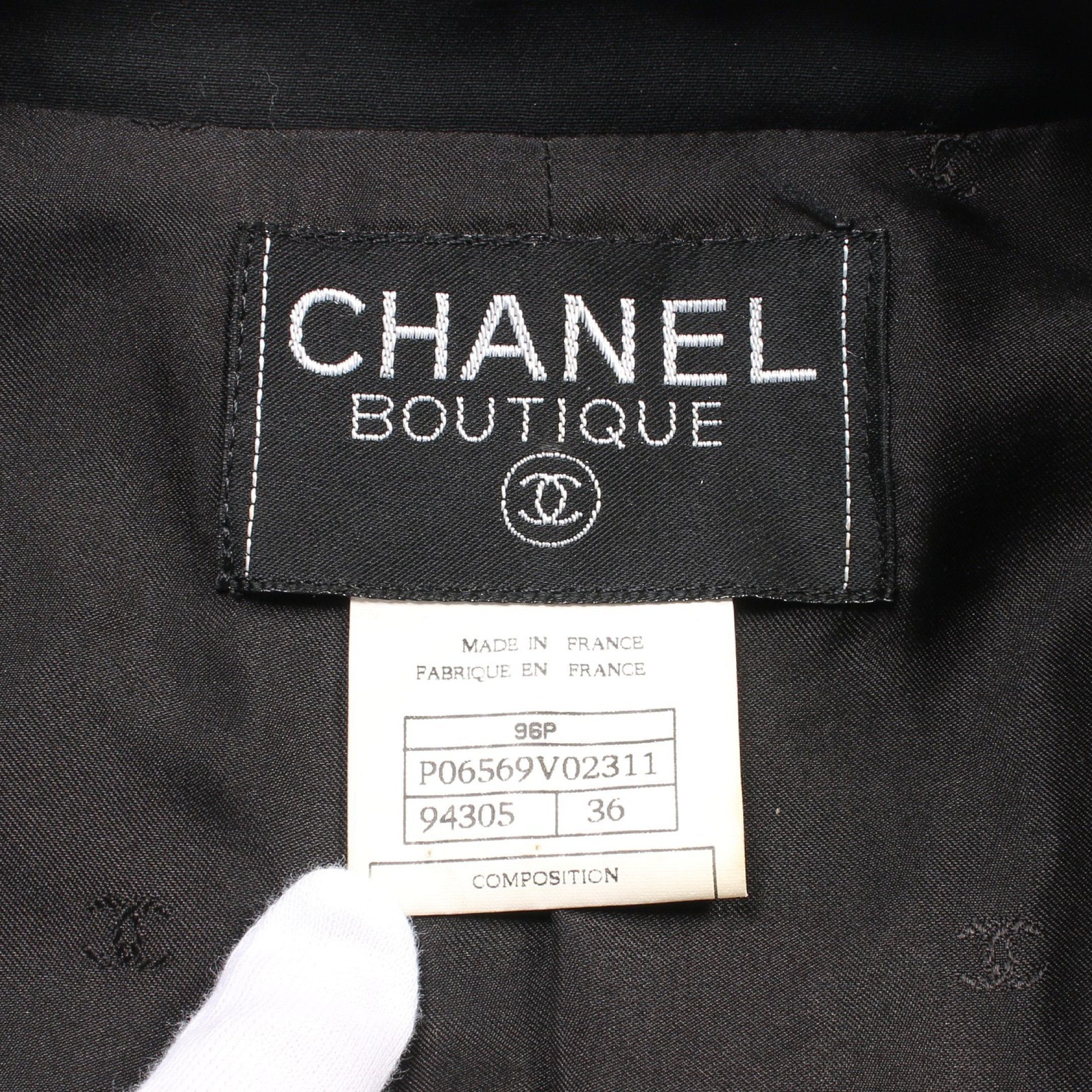 Chanel Chanel Cocomark Button Jacket Wool Black Light Gray 96P Size ONE SIZE - 3 Thumbnail