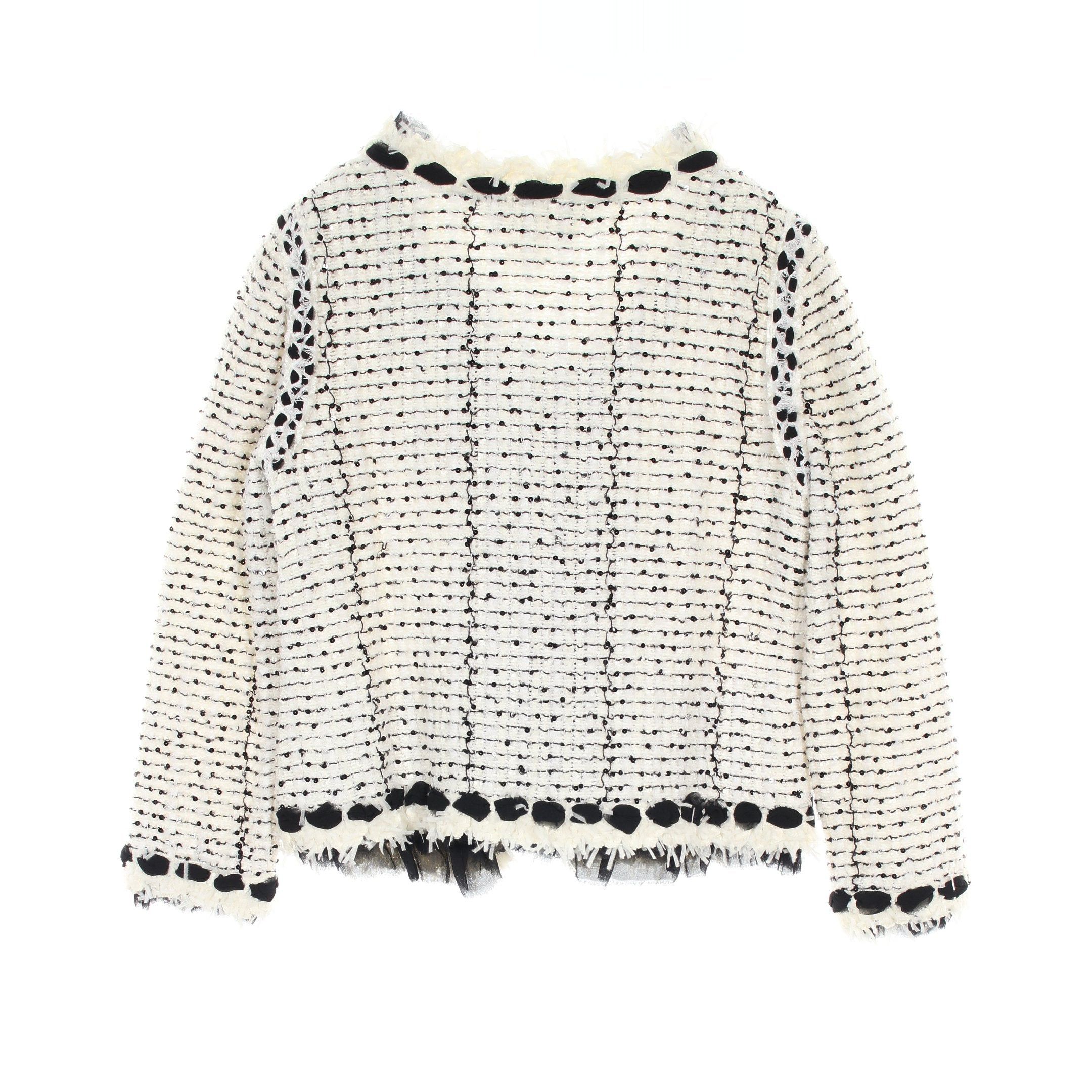Chanel Chanel Jacket Sequin Tweed White Black Size ONE SIZE - 2 Thumbnail