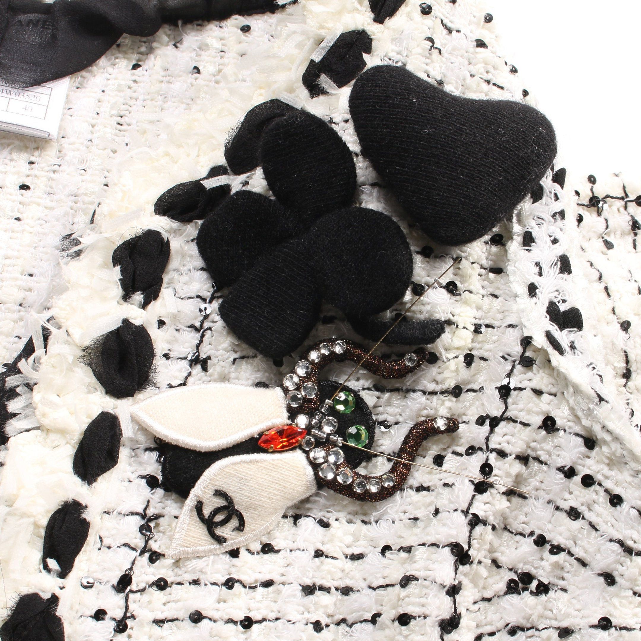 Chanel Chanel Jacket Sequin Tweed White Black Size ONE SIZE - 6 Thumbnail
