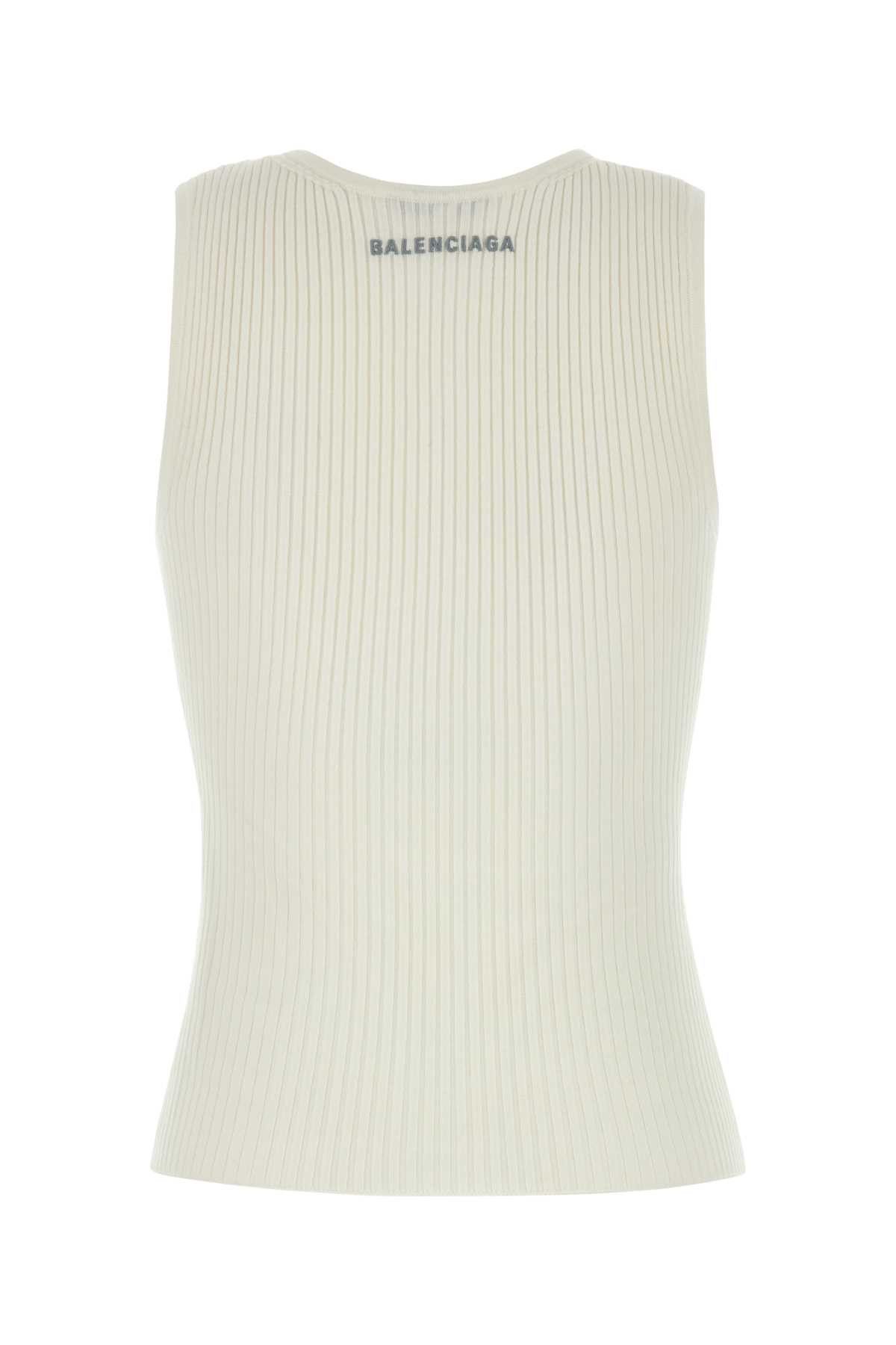 Balenciaga White Stretch Wool Blend Tank Top Size XS / US 0-2 / IT 36-38 - 2 Thumbnail