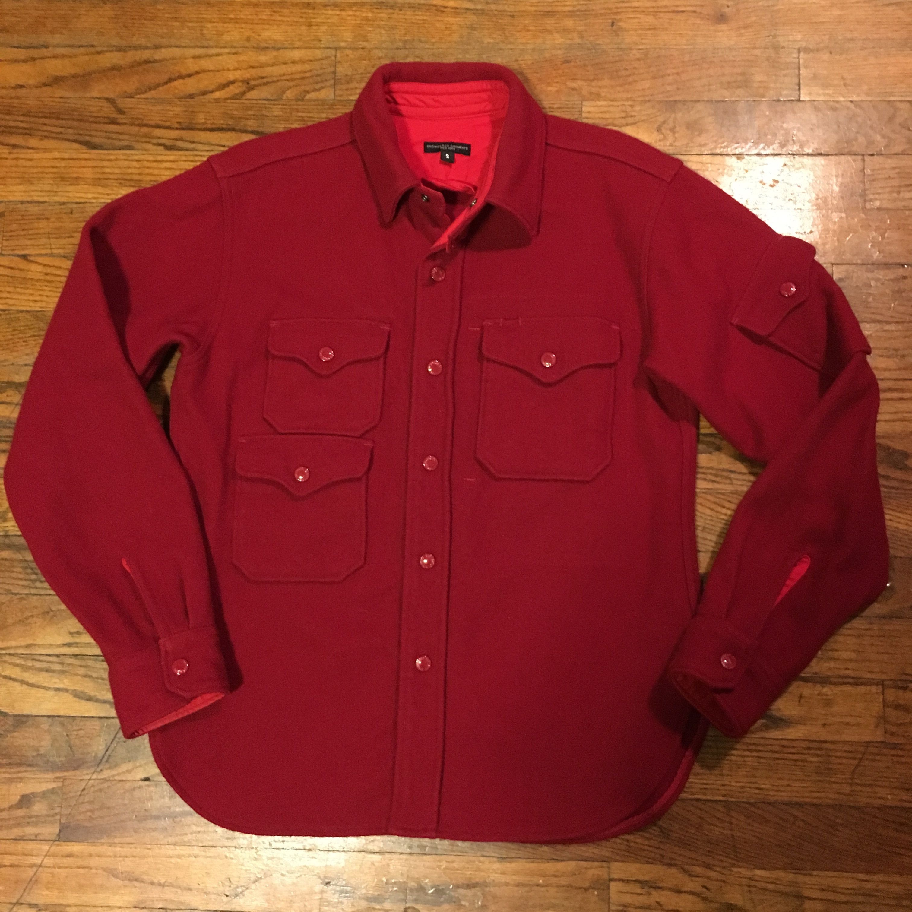 Engineered Garments Engineered Garments Red 19 Oz Melton Wool CPO Shirt sz  Small | Grailed