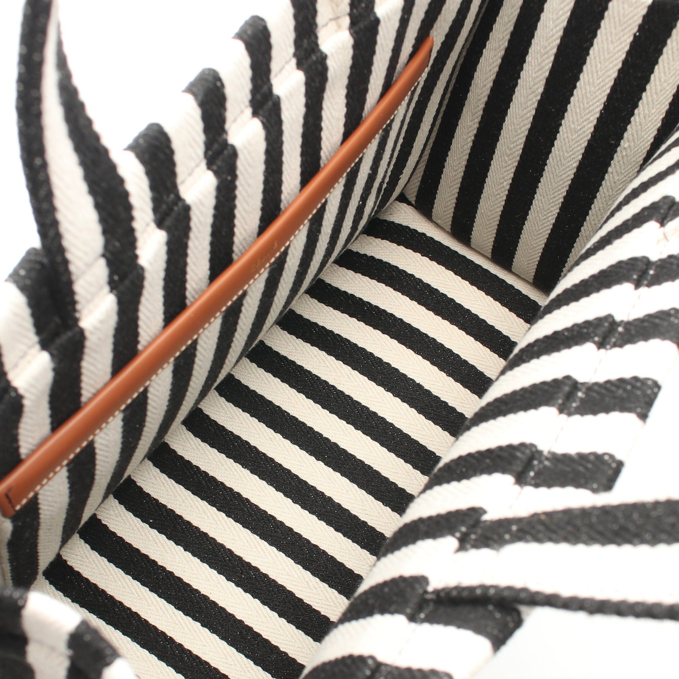 Celine Celine Large Hippopotamus Thais Shoulder Bag Tote Stripe Canvas Leather Black White Size ONE SIZE - 3 Thumbnail