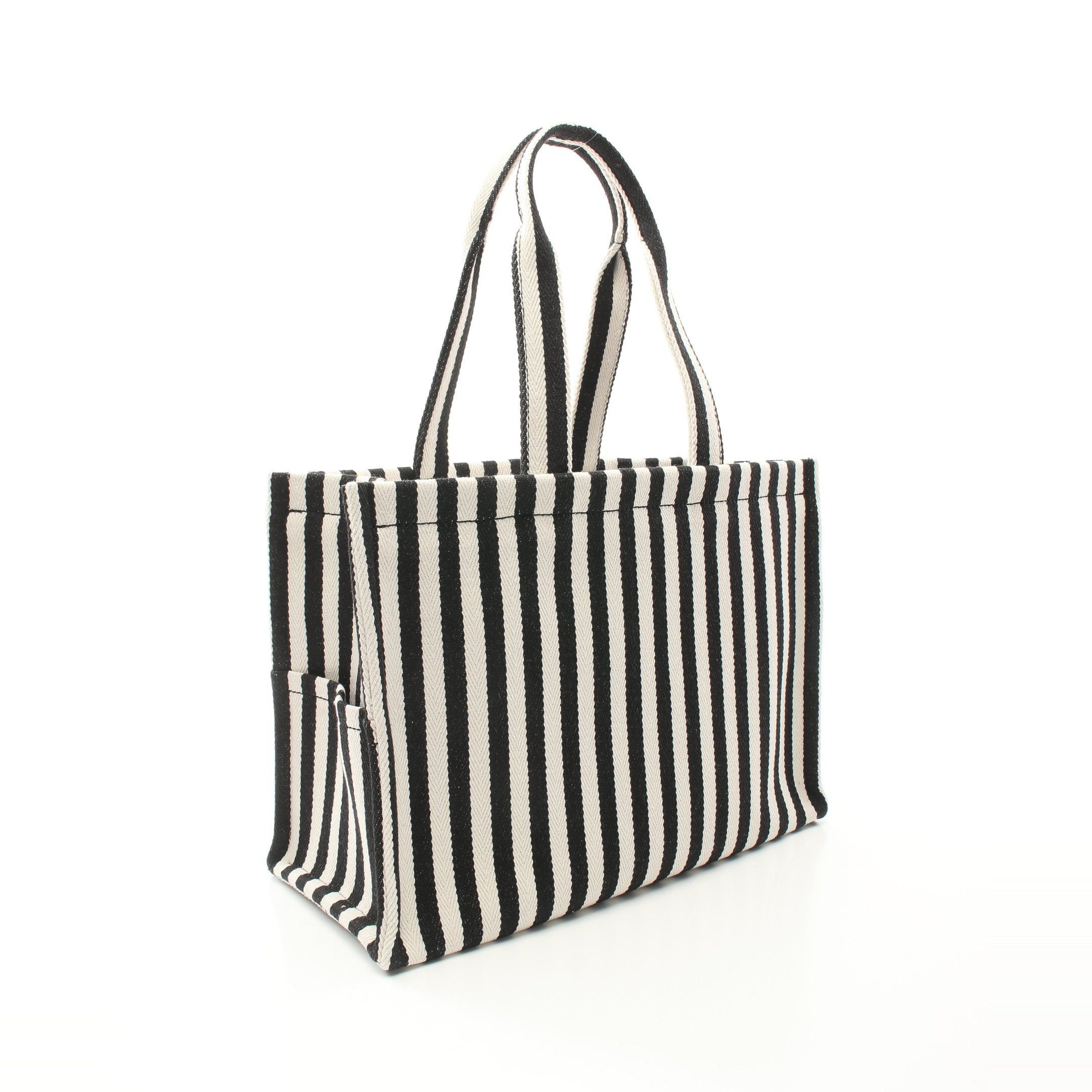 Celine Celine Large Hippopotamus Thais Shoulder Bag Tote Stripe Canvas Leather Black White Size ONE SIZE - 2 Thumbnail