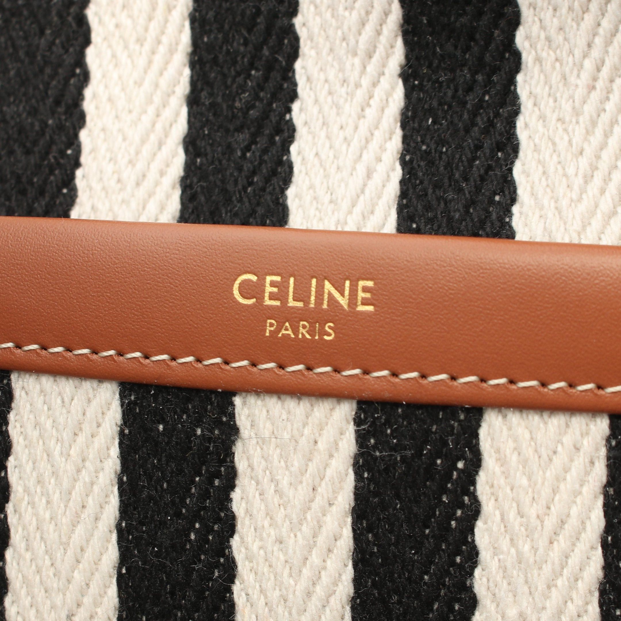 Celine Celine Large Hippopotamus Thais Shoulder Bag Tote Stripe Canvas Leather Black White Size ONE SIZE - 4 Thumbnail