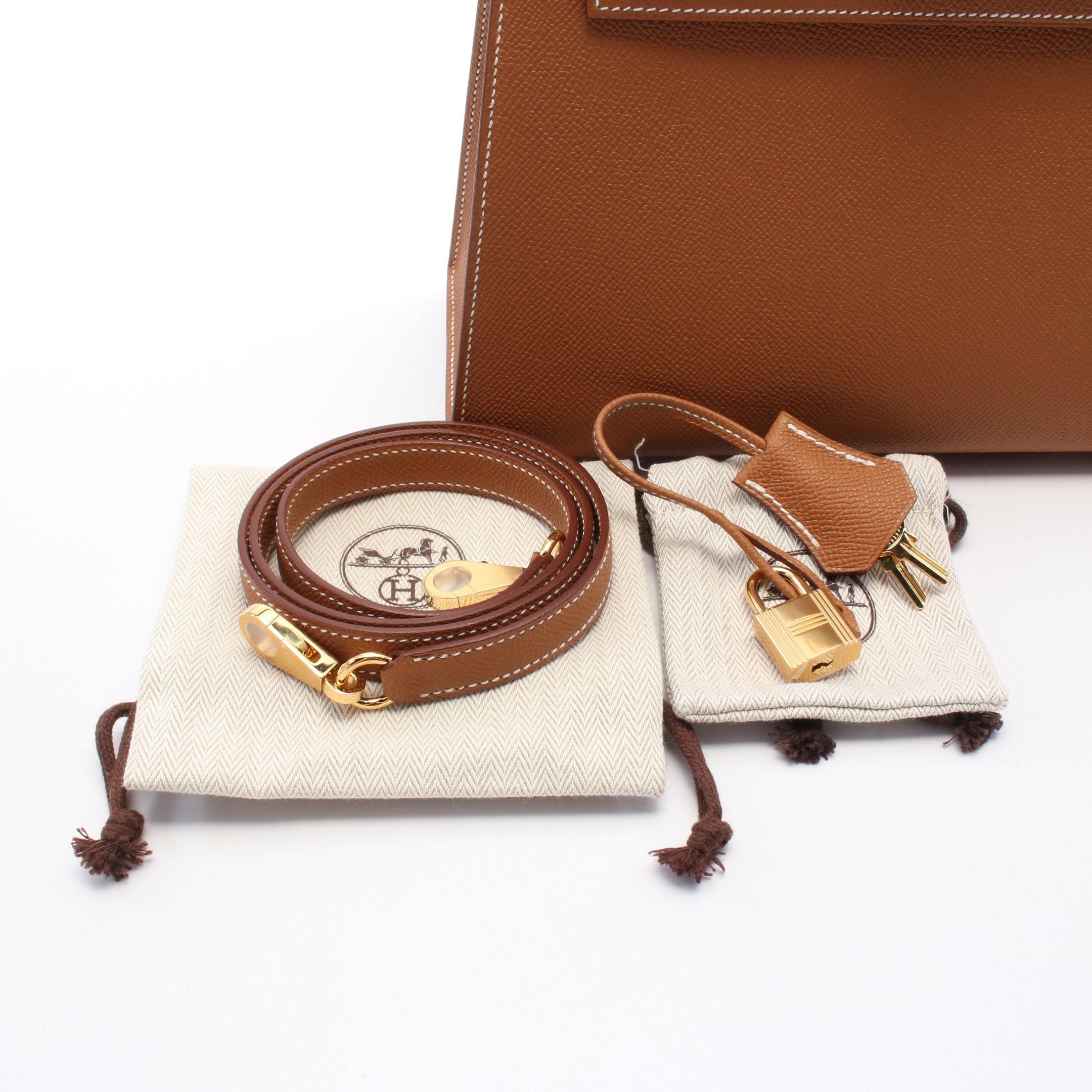 Hermes Hermes Kelly 25 Gold Handbag Veau Epsom Brown Hardware Outside Sewing Double Engraved Size ONE SIZE - 6 Thumbnail