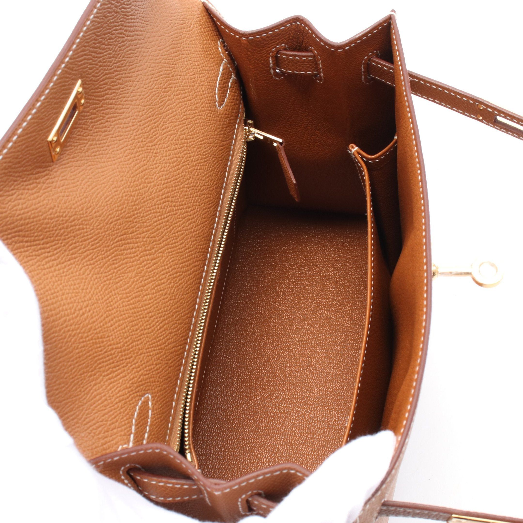 Hermes Hermes Kelly 25 Gold Handbag Veau Epsom Brown Hardware Outside Sewing Double Engraved Size ONE SIZE - 3 Thumbnail
