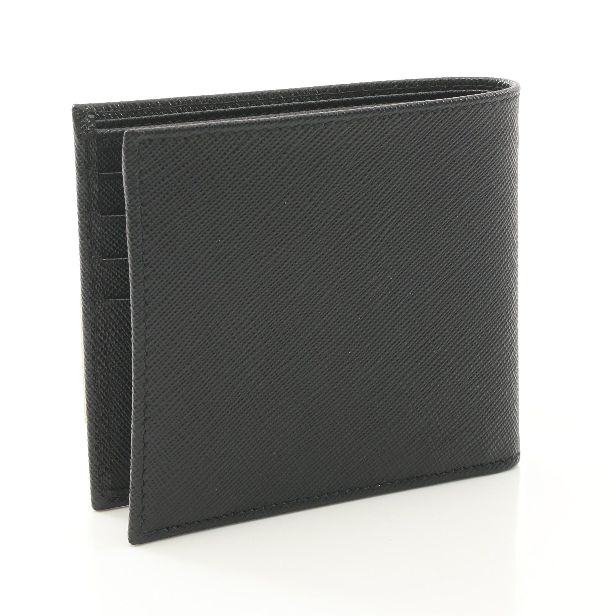 Prada Prada Saffiano Triang Bi-Fold Wallet Leather Black Size ONE SIZE - 2 Thumbnail