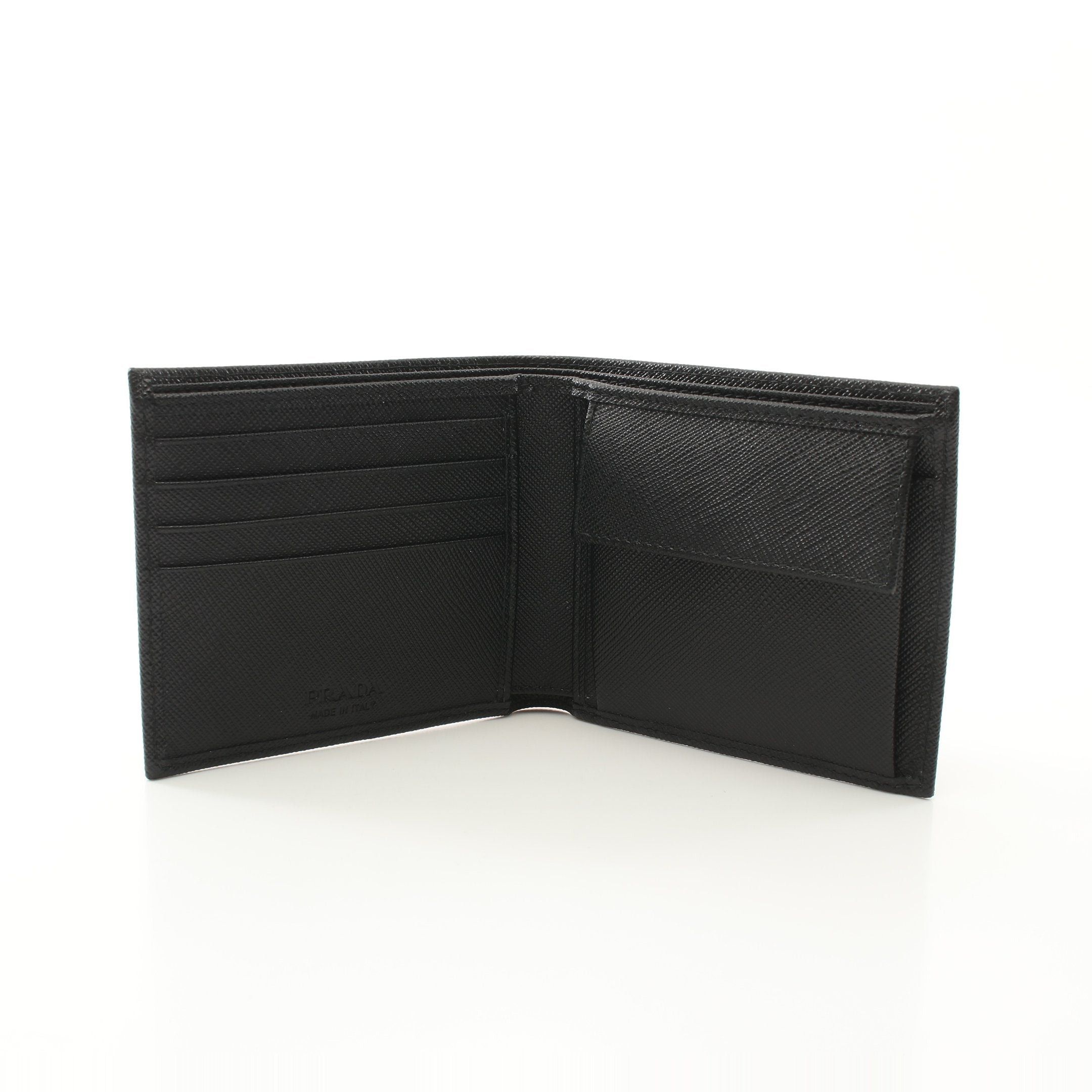Prada Prada Saffiano Triang Bi-Fold Wallet Leather Black Size ONE SIZE - 3 Thumbnail
