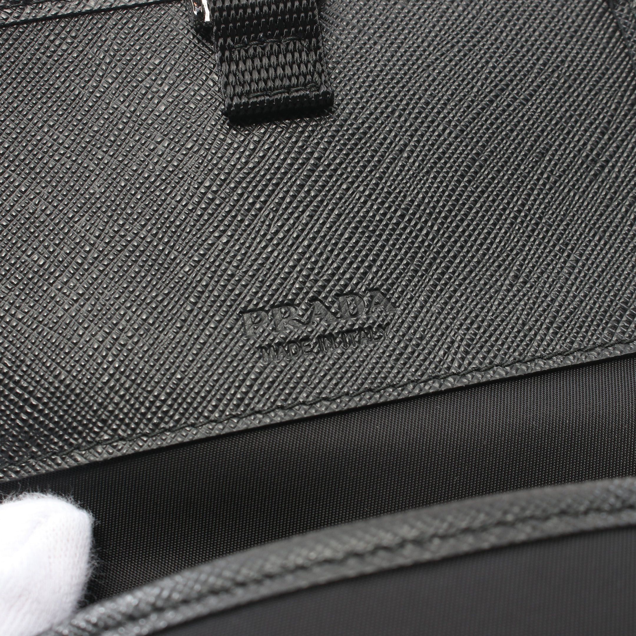 Prada Shoulder Bag Nylon Saffiano Leather Black