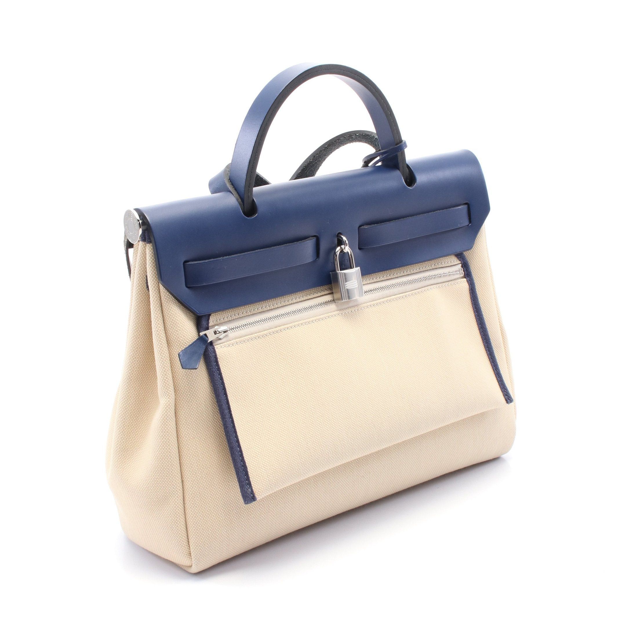 Hermes Hermes Herbag Zip Pm Blue Saphir Handbag Toile Military Leather Beige Dark Silver Hardware Z Stamp Size ONE SIZE - 2 Thumbnail