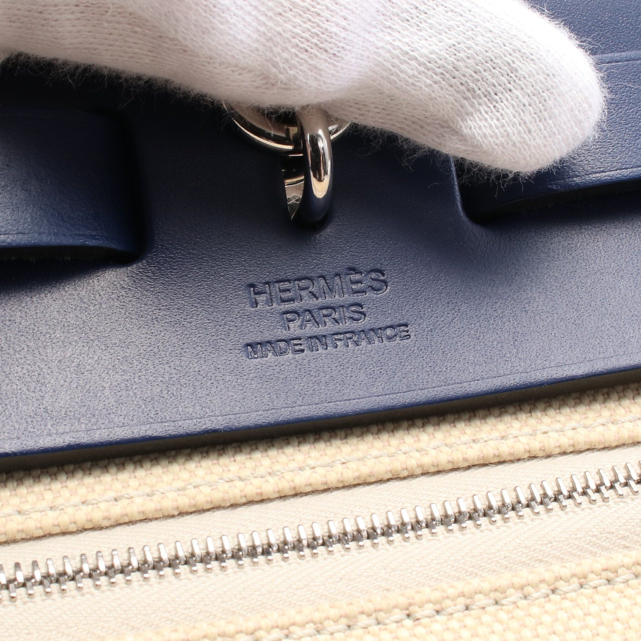 Hermes Hermes Herbag Zip Pm Blue Saphir Handbag Toile Military Leather Beige Dark Silver Hardware Z Stamp Size ONE SIZE - 4 Thumbnail