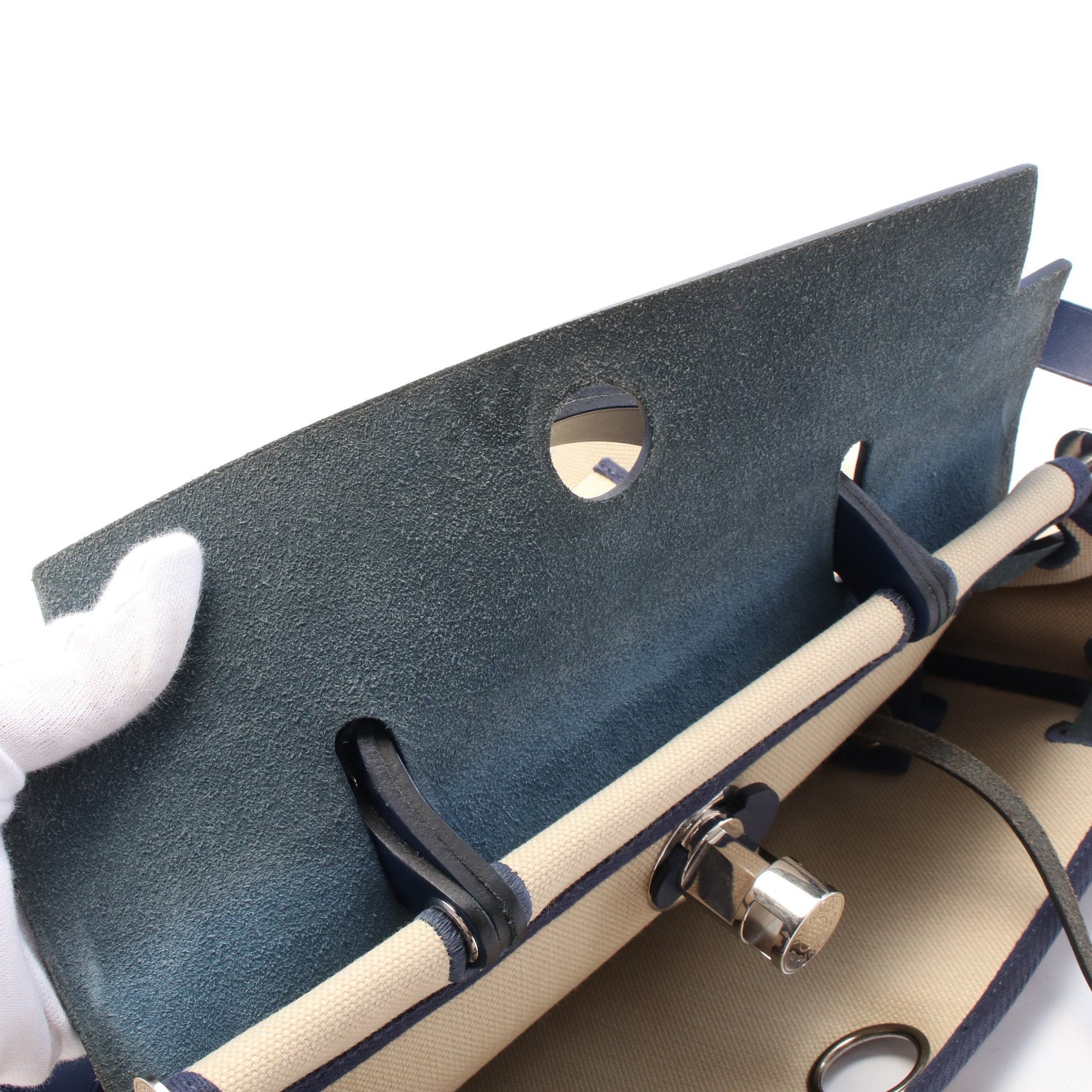 Hermes Hermes Herbag Zip Pm Blue Saphir Handbag Toile Military Leather Beige Dark Silver Hardware Z Stamp Size ONE SIZE - 6 Thumbnail