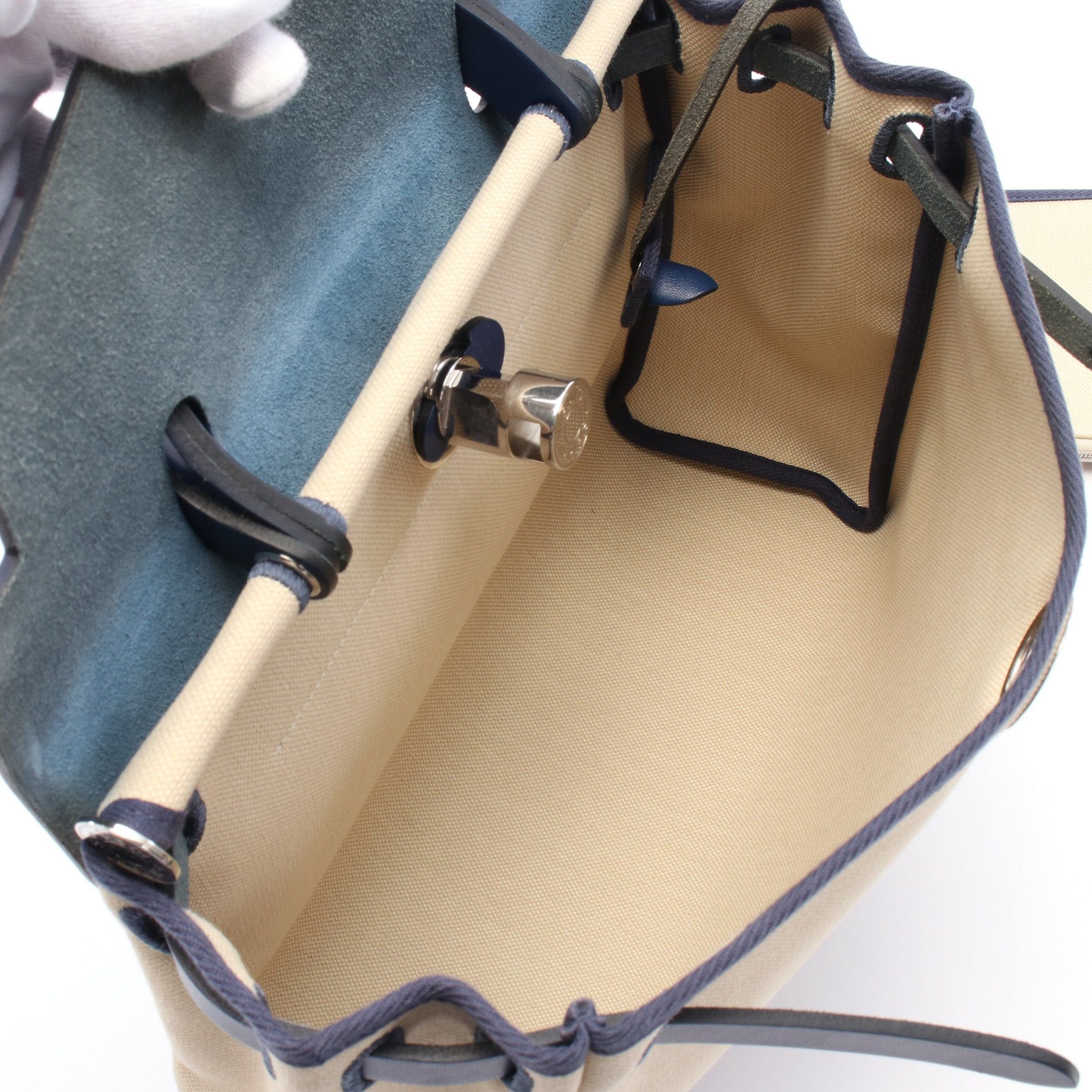 Hermes Hermes Herbag Zip Pm Blue Saphir Handbag Toile Military Leather Beige Dark Silver Hardware Z Stamp Size ONE SIZE - 3 Thumbnail